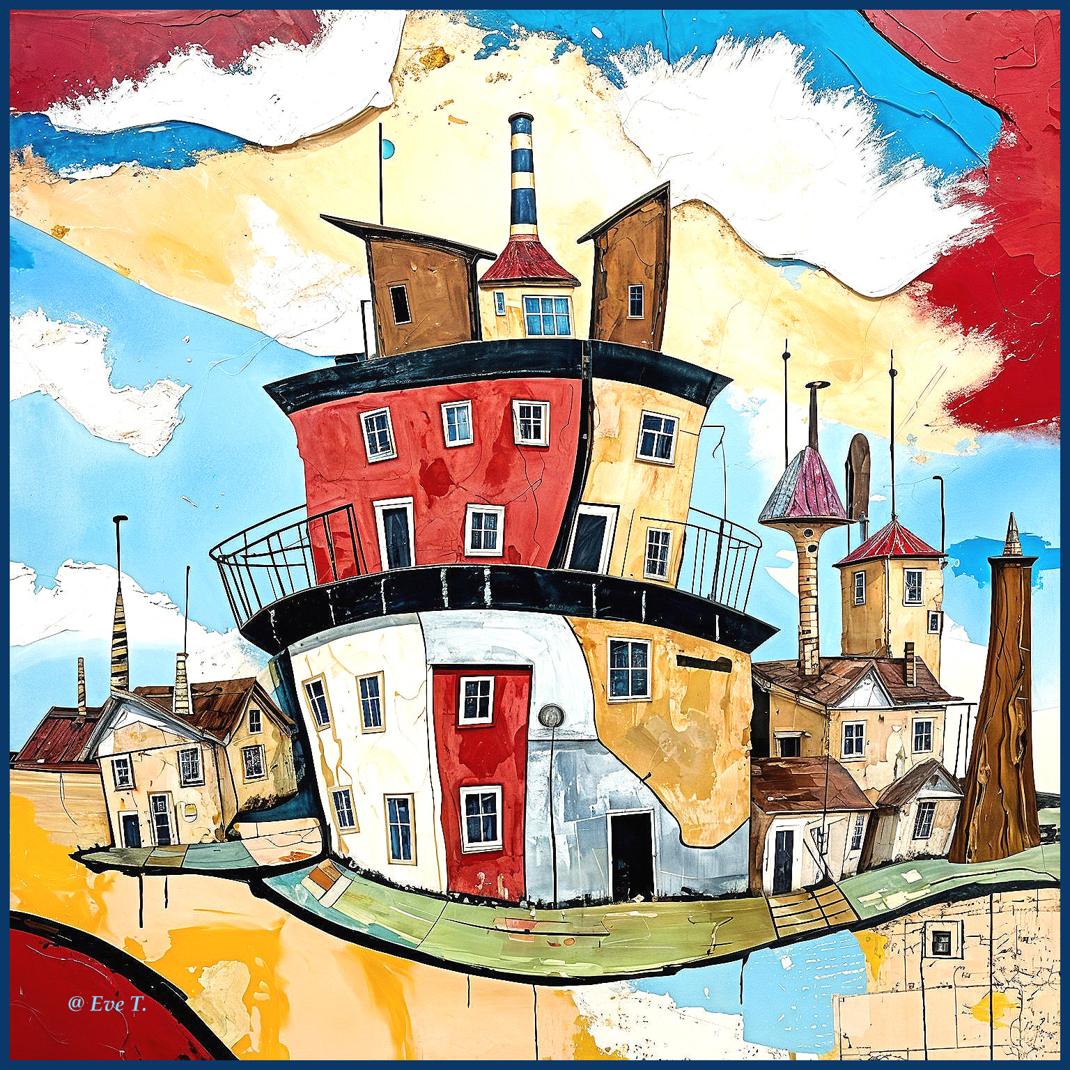 Whimsical Landscape with Abstract Colorful Buildings
