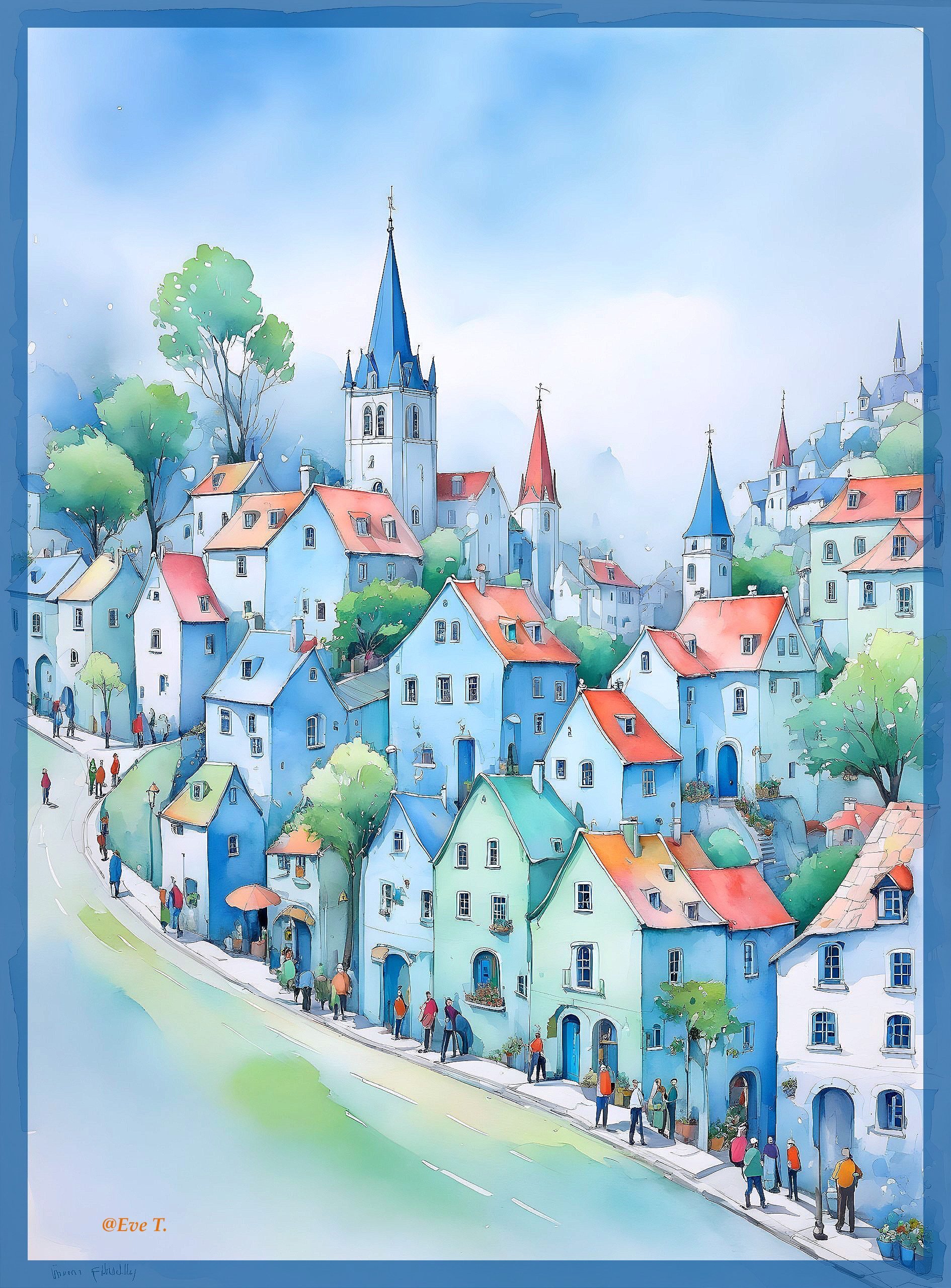 Whimsical Village with Colorful Houses and Trees