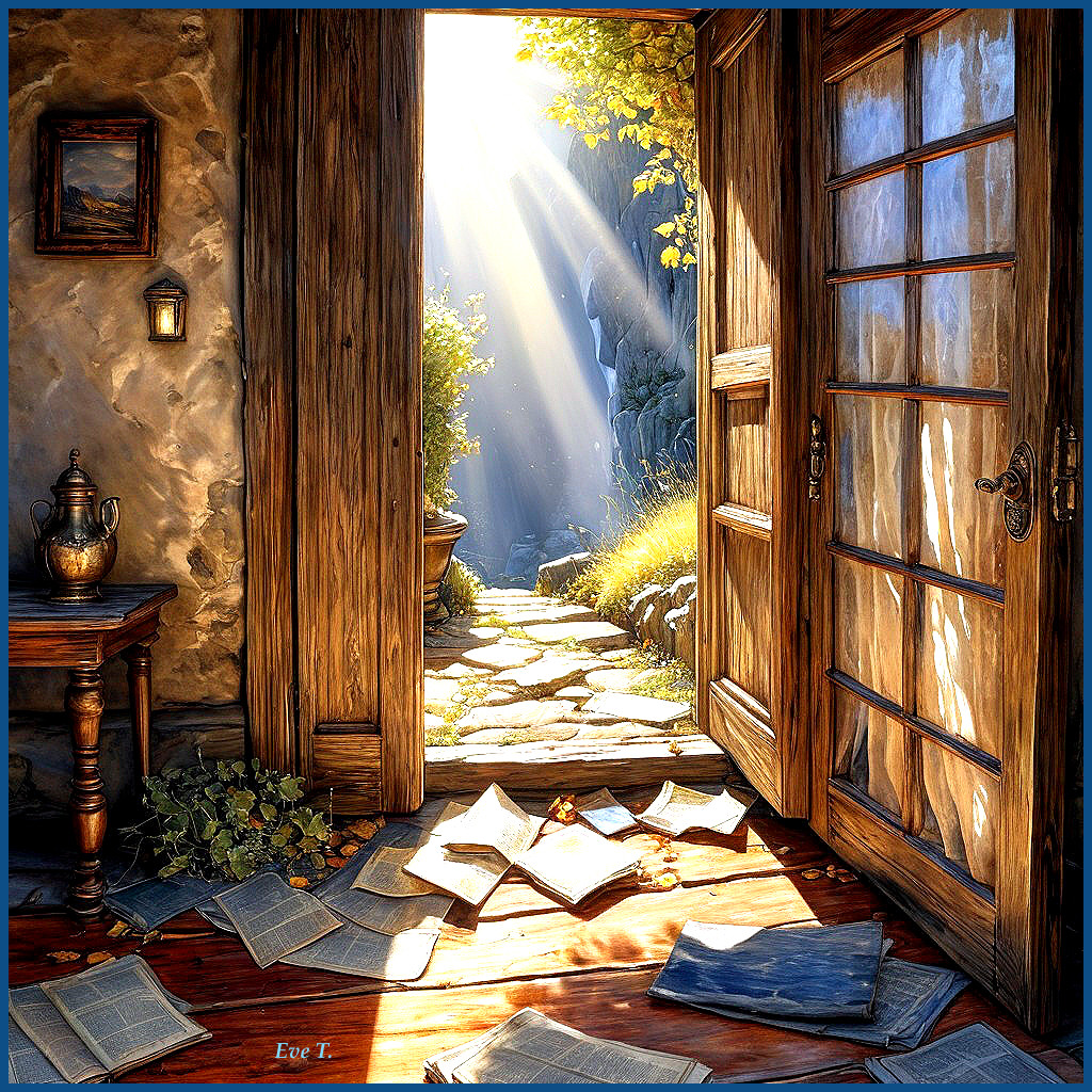 Sunlit Doorway Leading to a Tranquil Garden Path