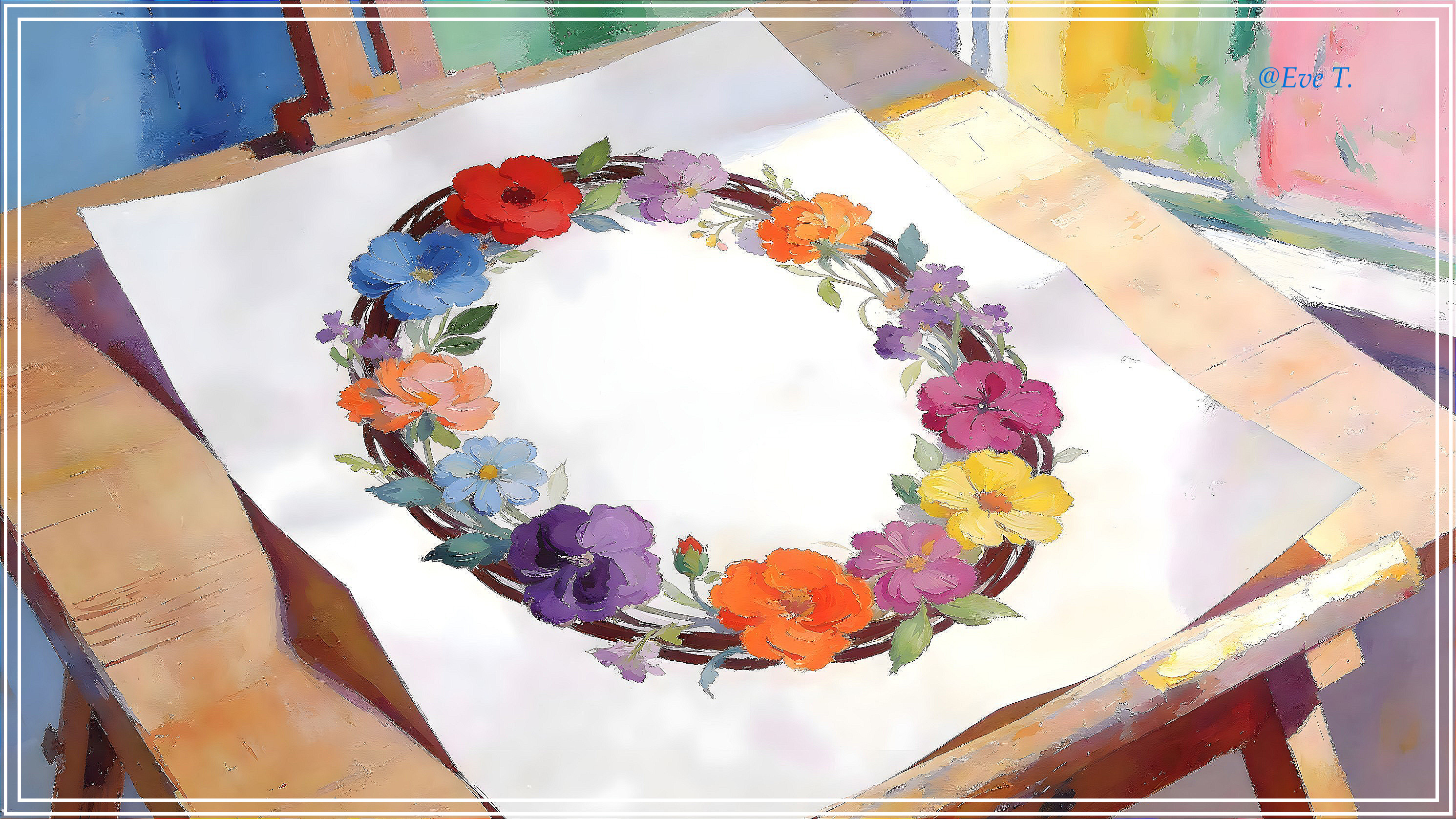 Impressionistic Painting of a Colorful Floral Wreath