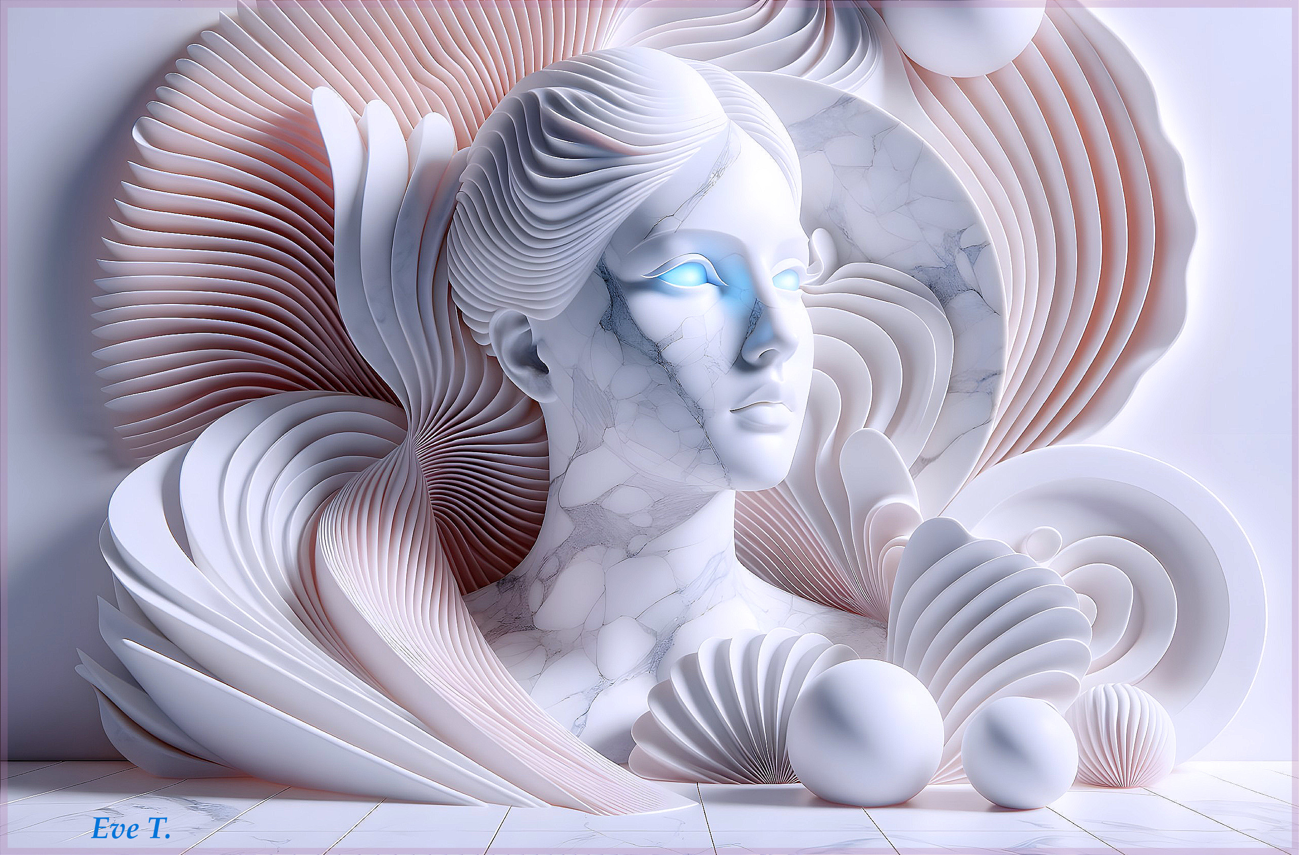 Abstract White Marble Sculpture of a Female Face