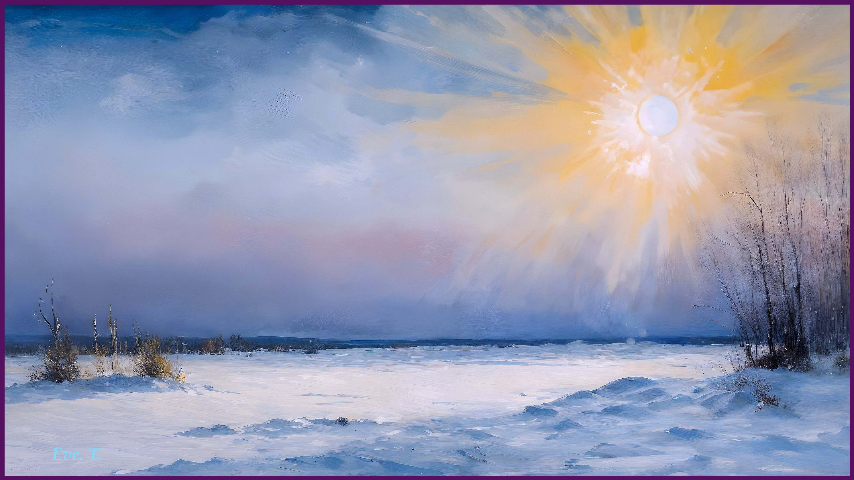 Serene Winter Landscape with Soft Blue Sky and Snow