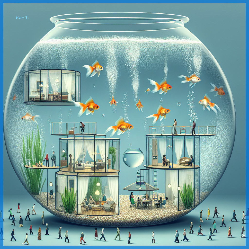 Transparent Fishbowl with Goldfish and Miniature Apartments