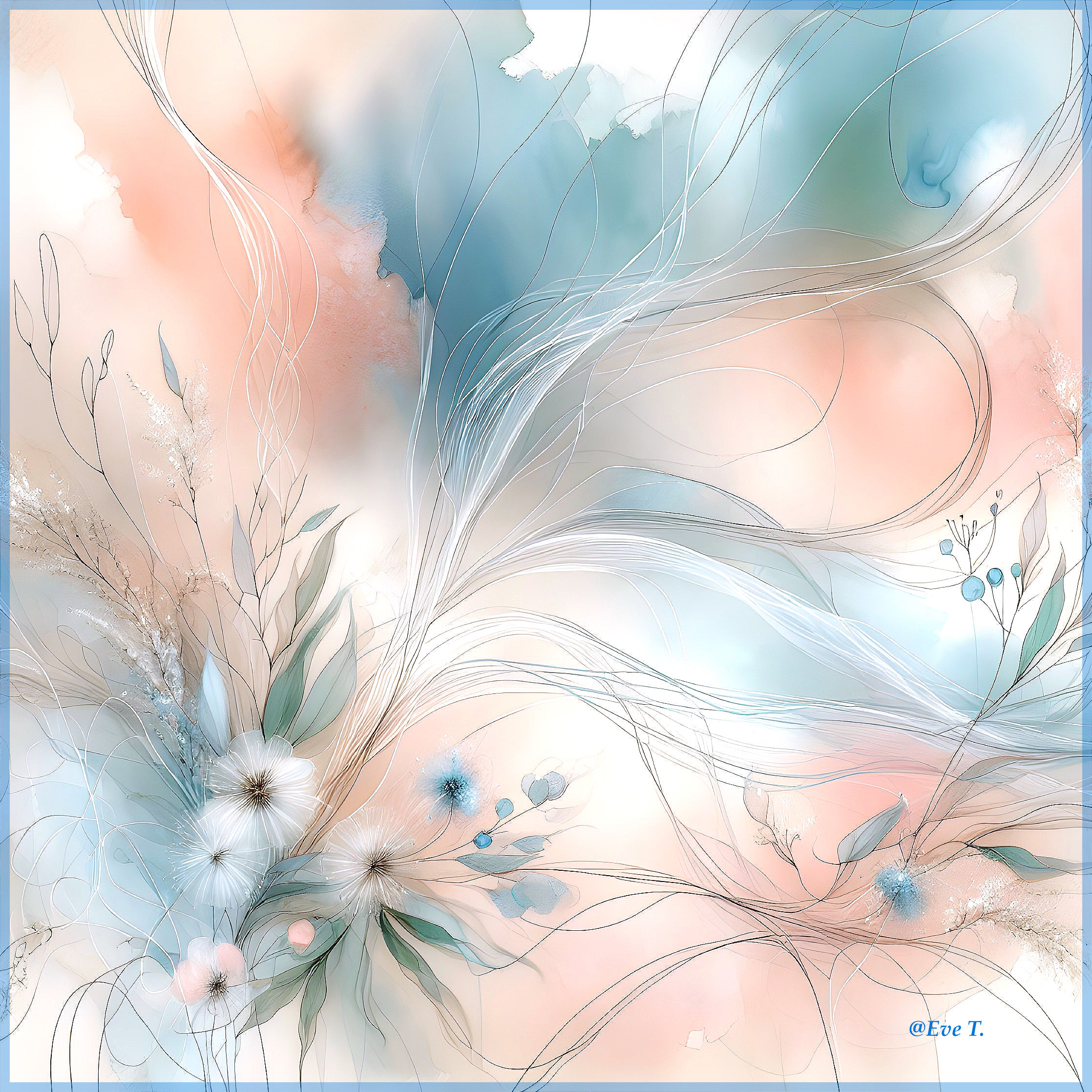 Abstract Composition with Floral Elements in Pastels