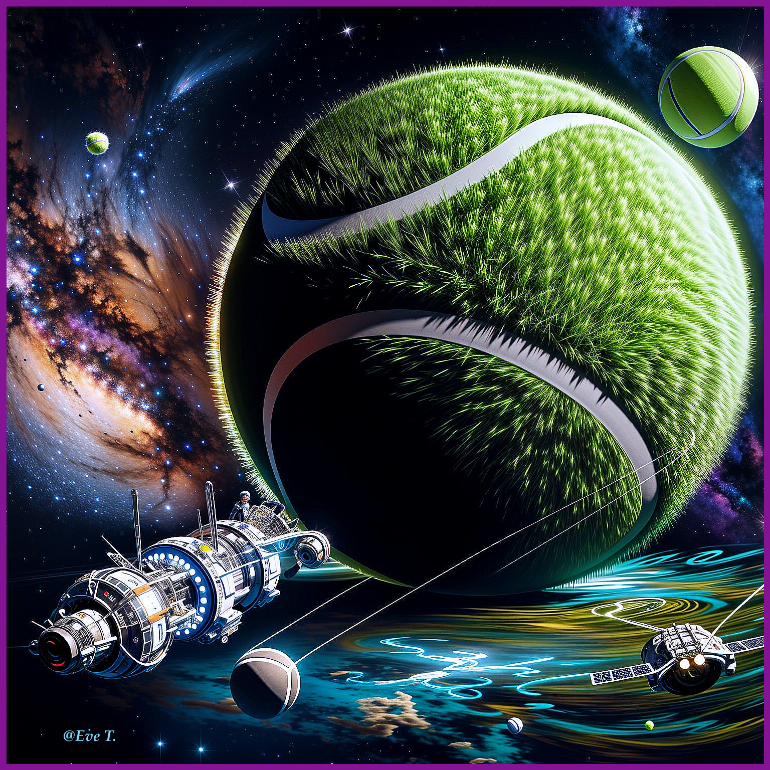 Surreal Tennis Ball Planet in Cosmic Landscape
