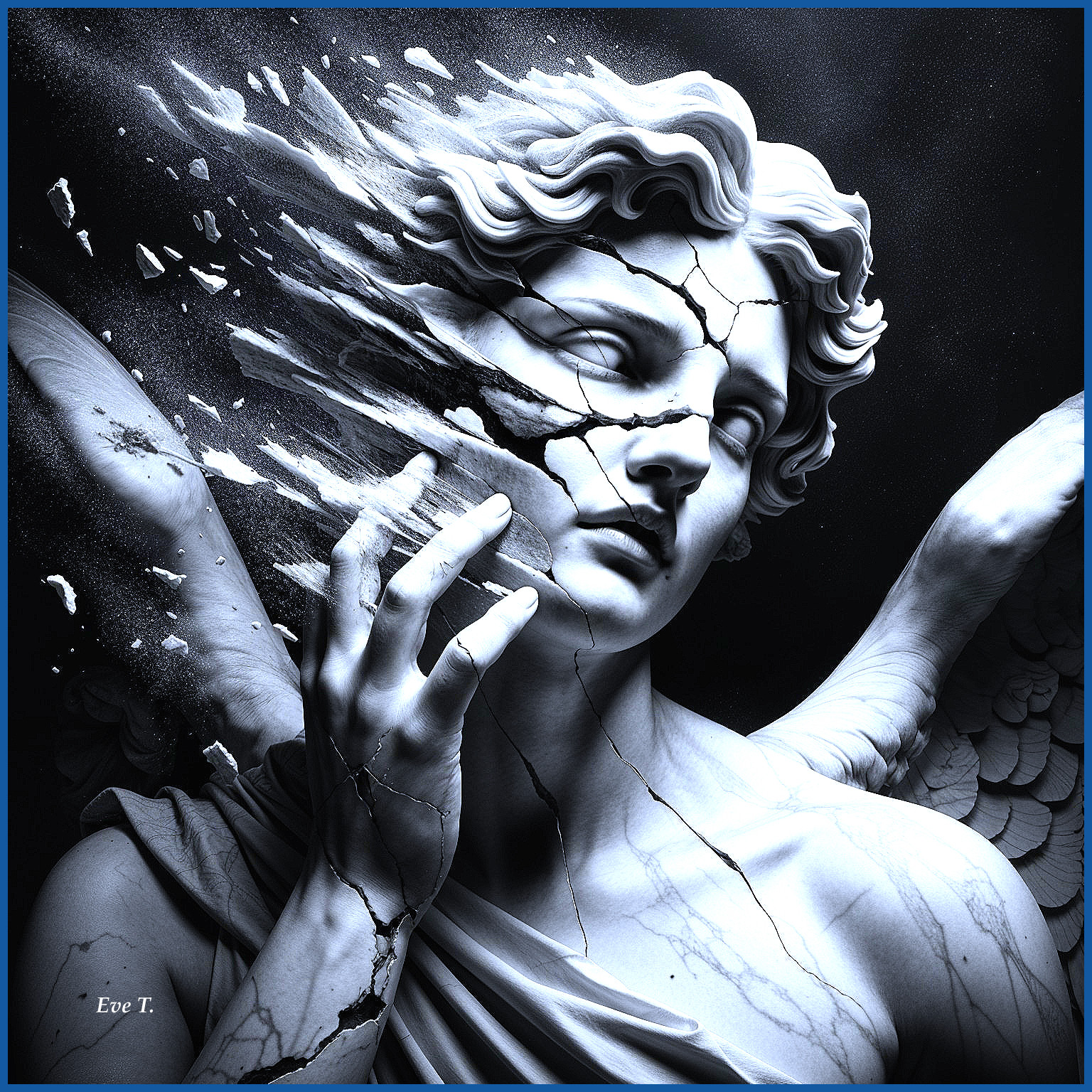 Surreal Sculpture of Disintegrating Angelic Figure