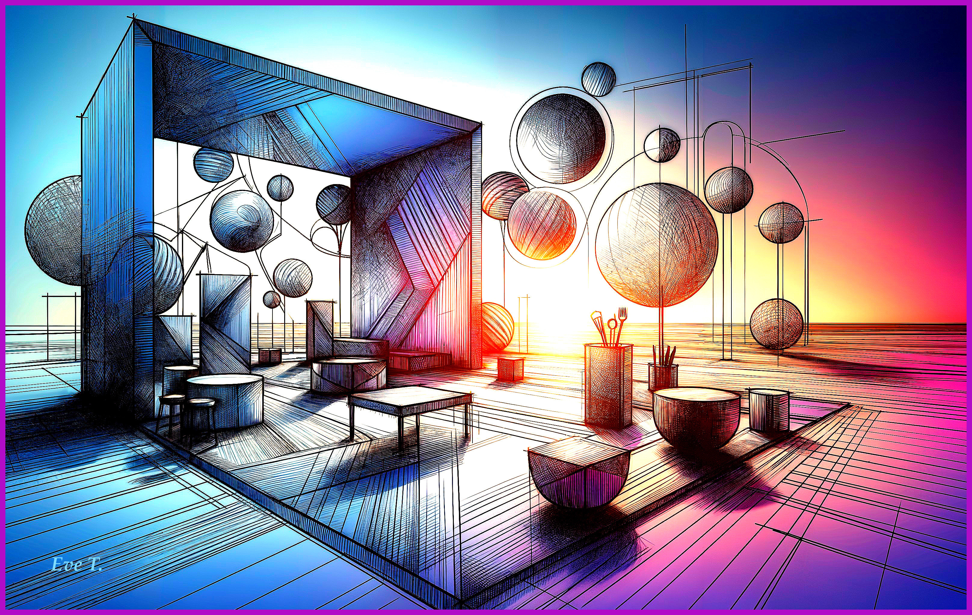 Stylized Architectural Space with Geometric Furniture