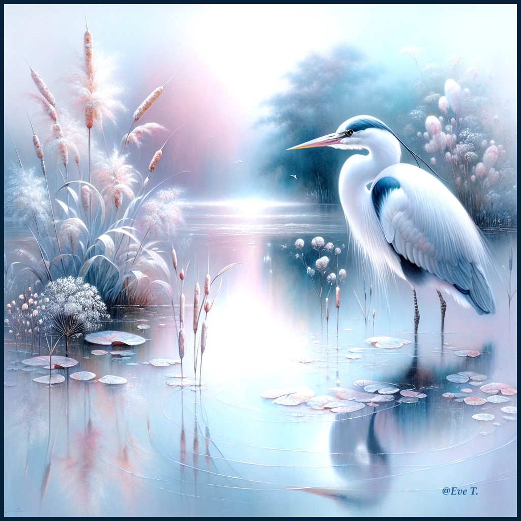 Serene Landscape with Heron in Tranquil Waters