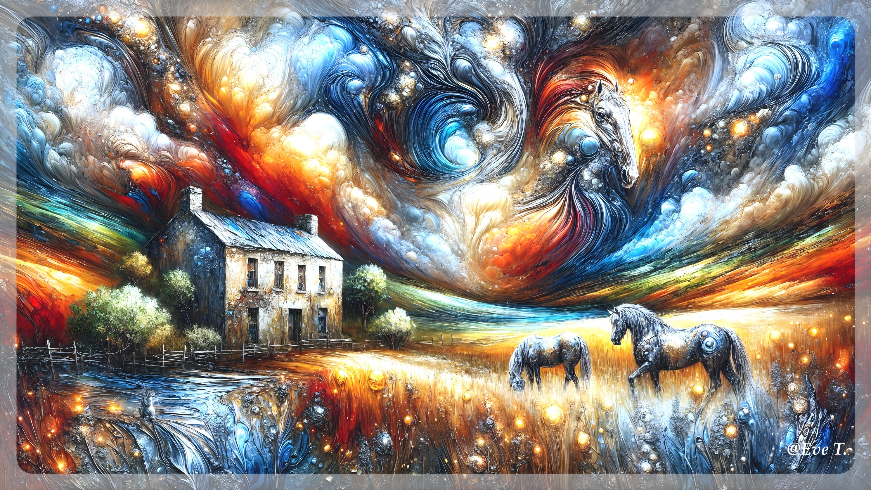 Vibrant Dreamlike Landscape with Whimsical House