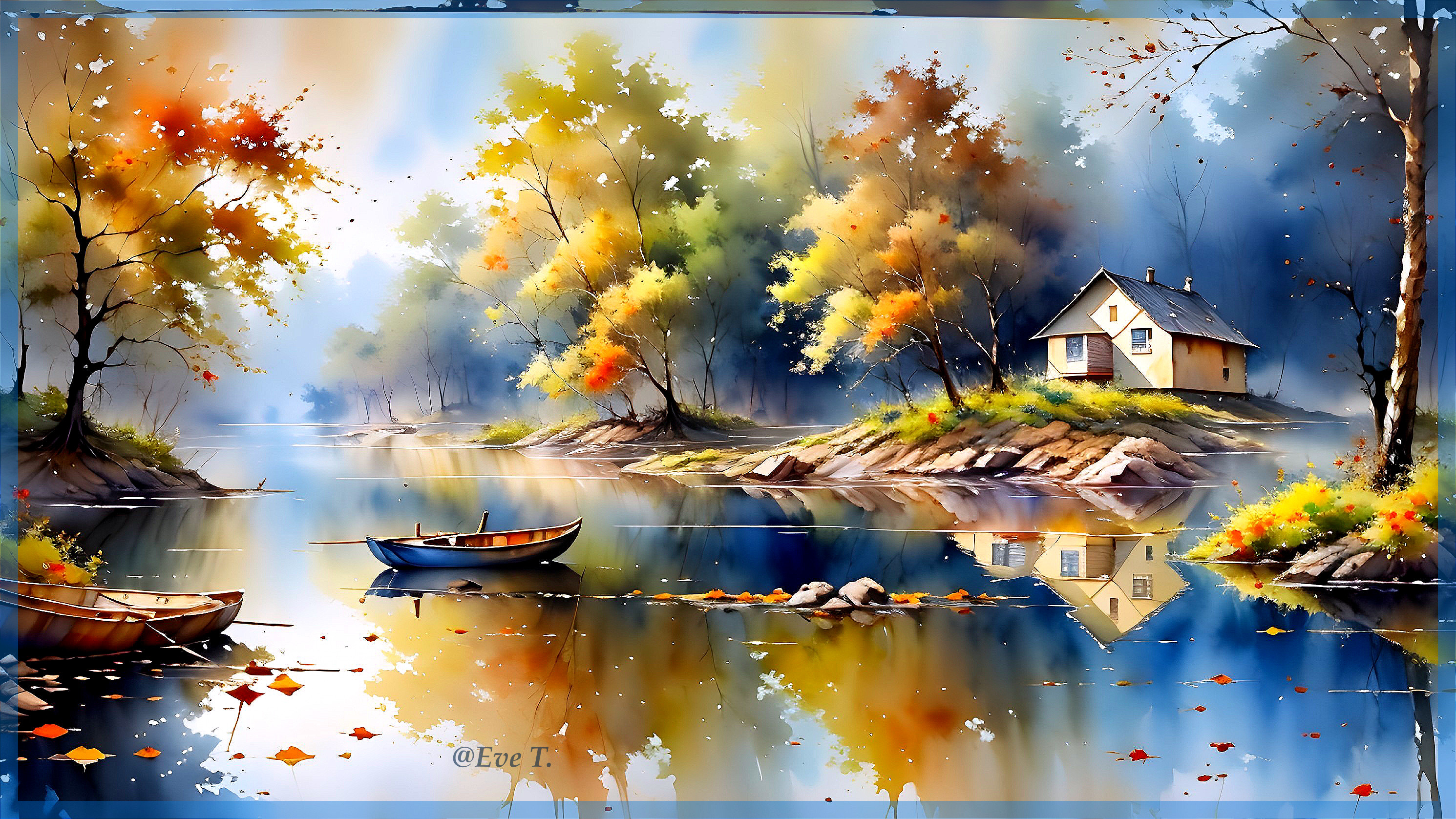 Tranquil Lake Surrounded by Vibrant Autumn Foliage