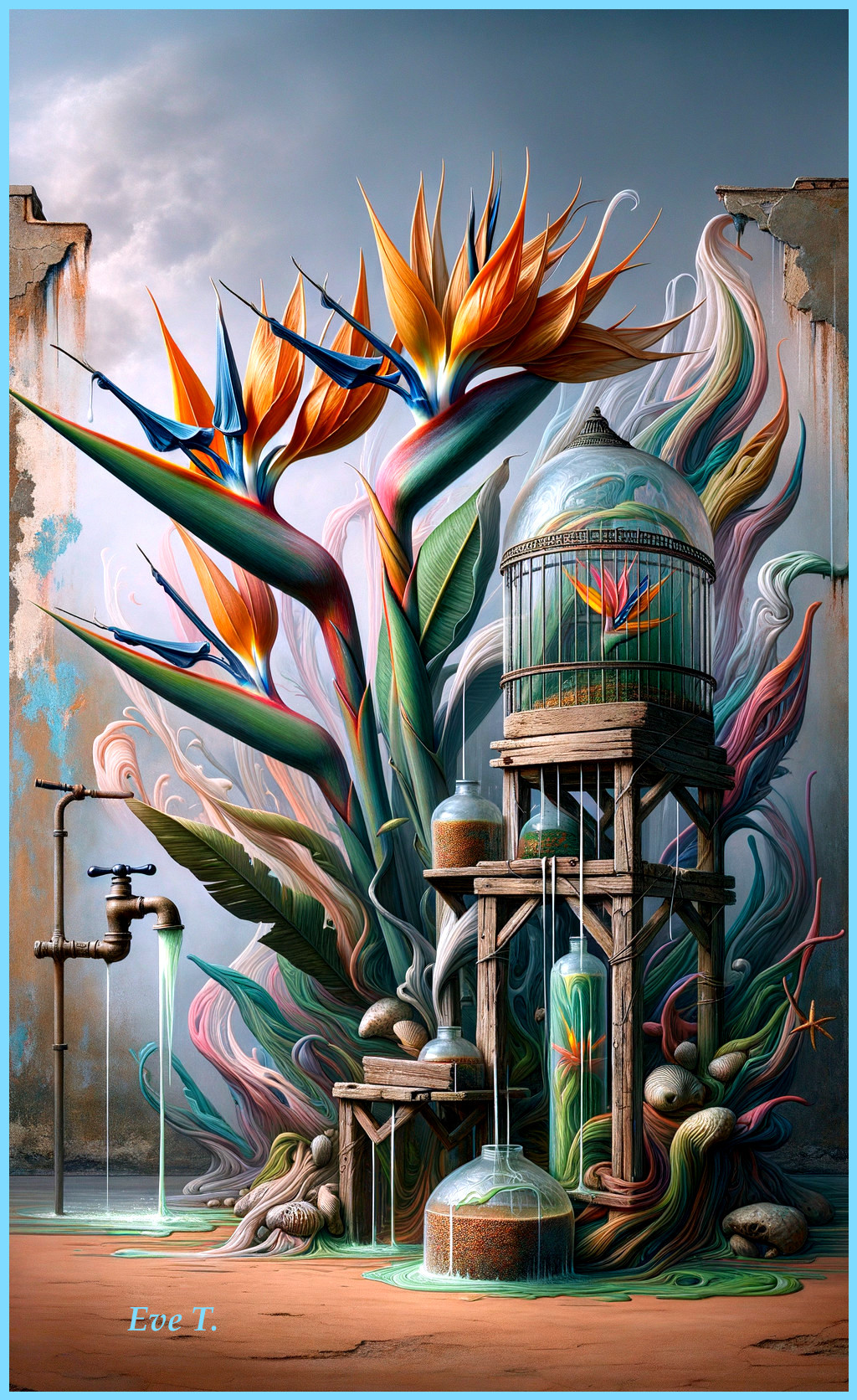 Surreal Scene of Vibrant Bird-of-Paradise Flowers