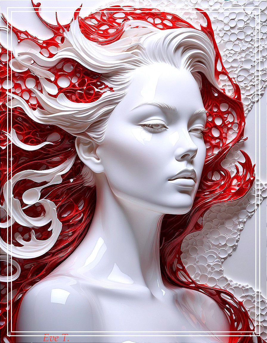 Stylized Figure with Ethereal Expression and Patterns