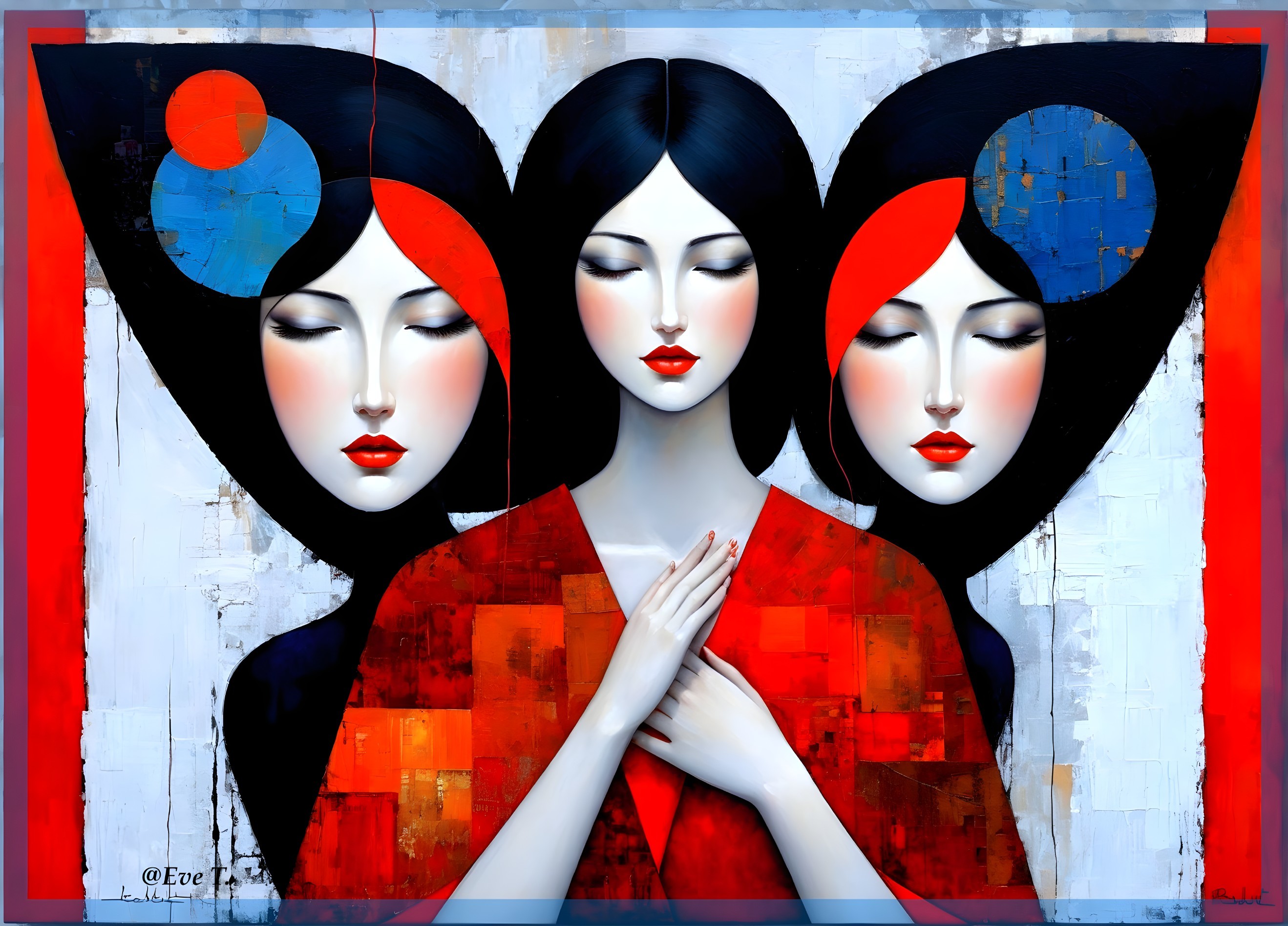 Elegant Women in Vibrant Geometric Artwork
