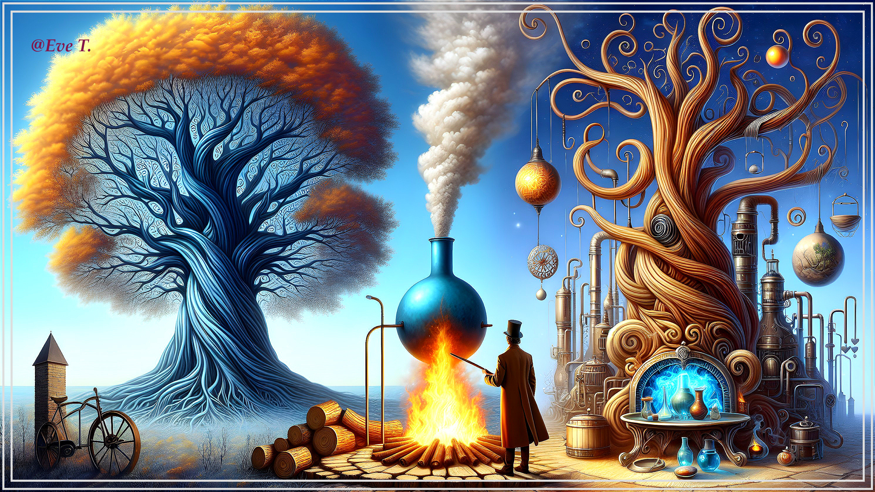 Surreal Landscape with Nature and Industry Elements