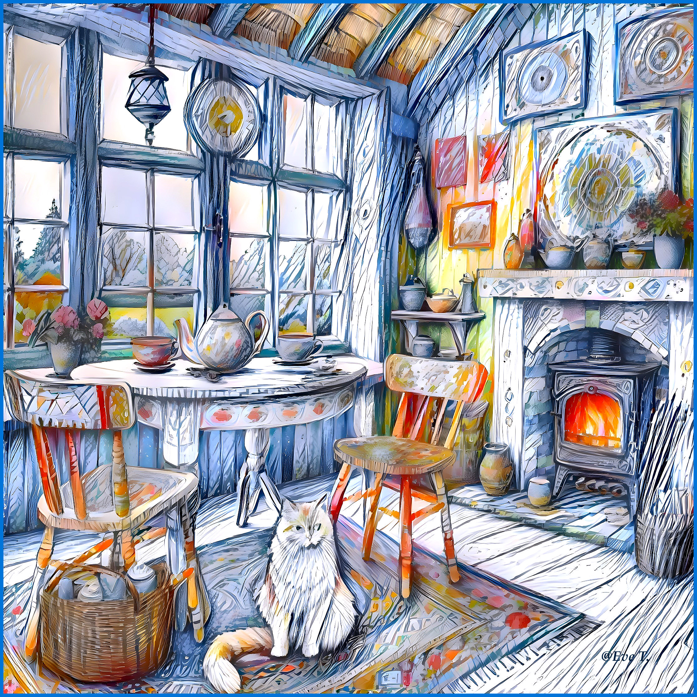Cozy Rustic Cottage Interior with Colorful Decor