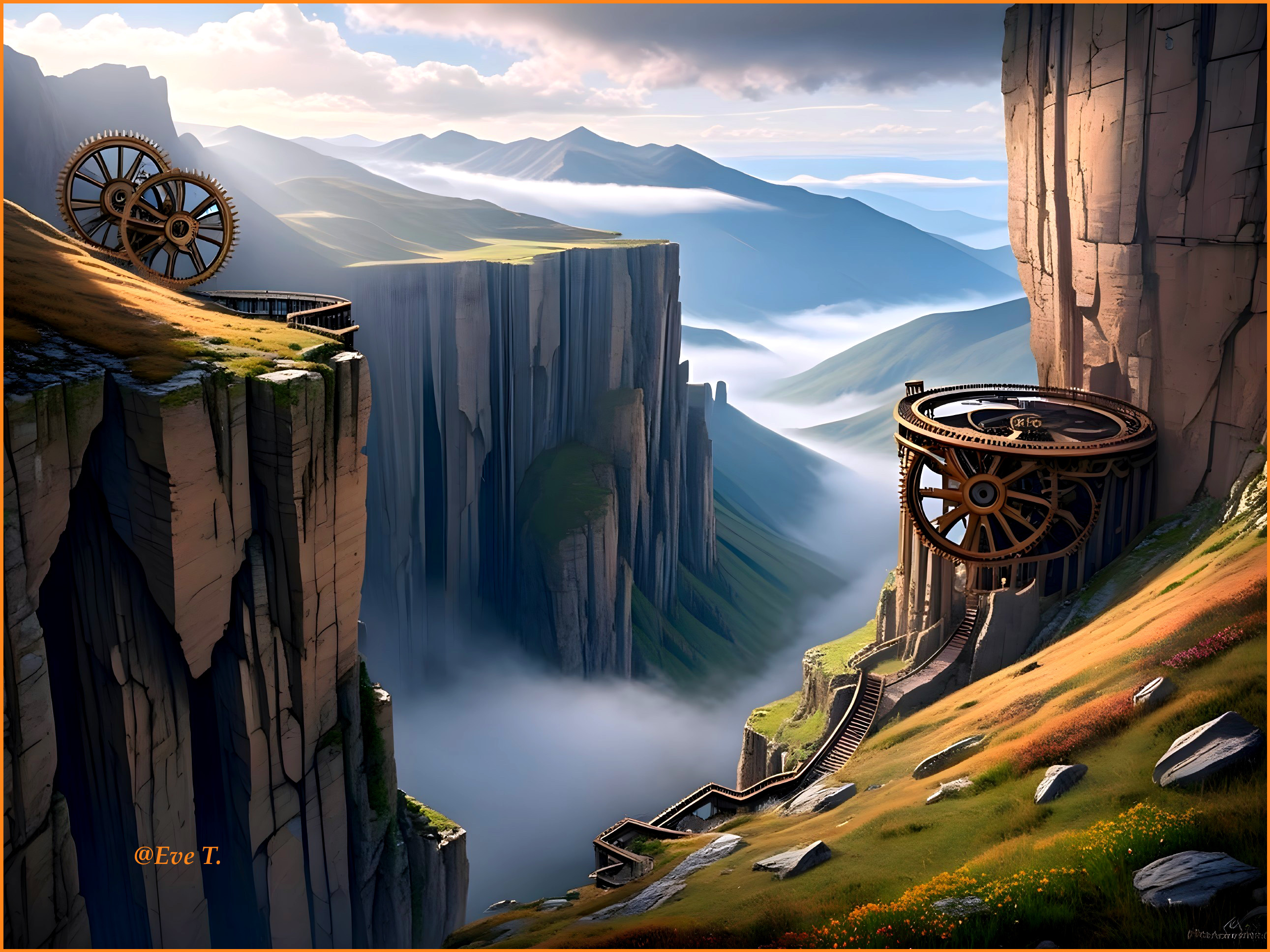 Landscape with Cliffs, Mountains, and Gear Mechanism