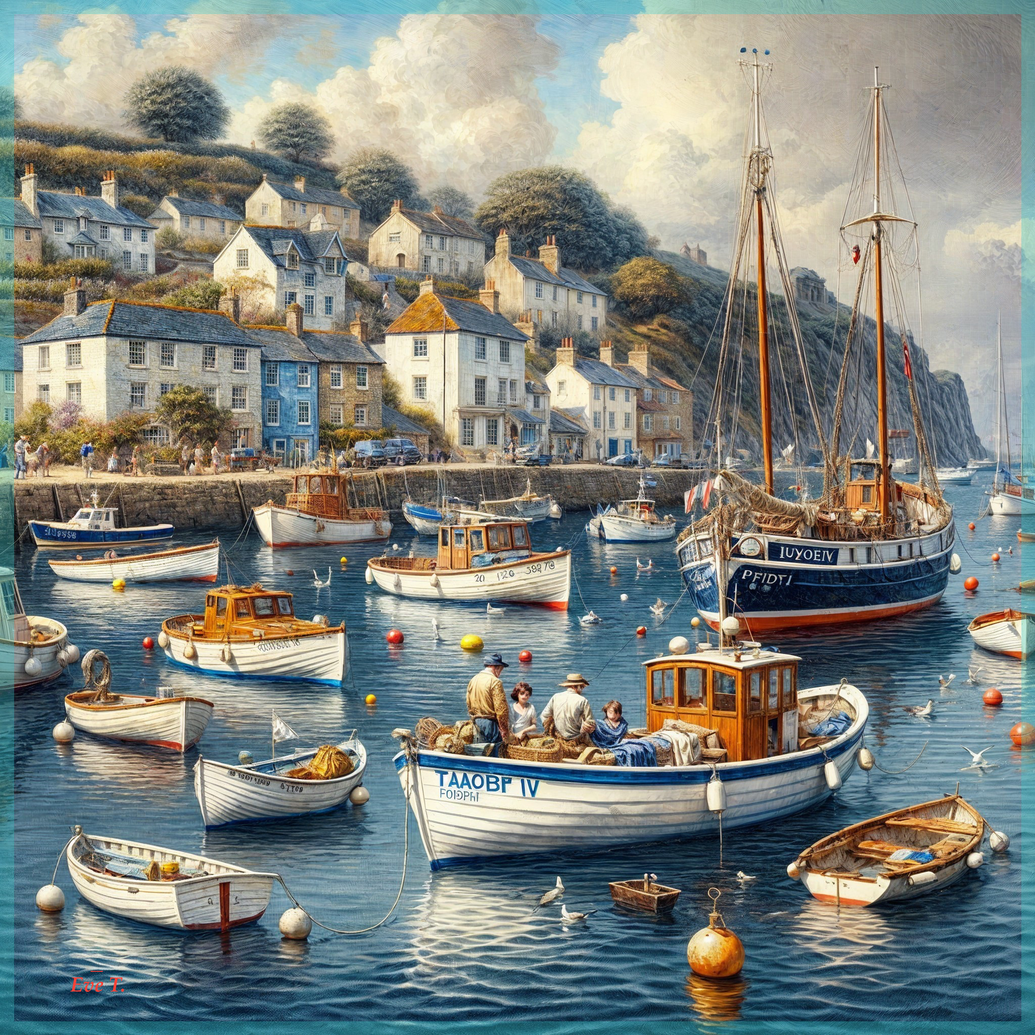 Picturesque Harbor with White Houses and Fishing Boats