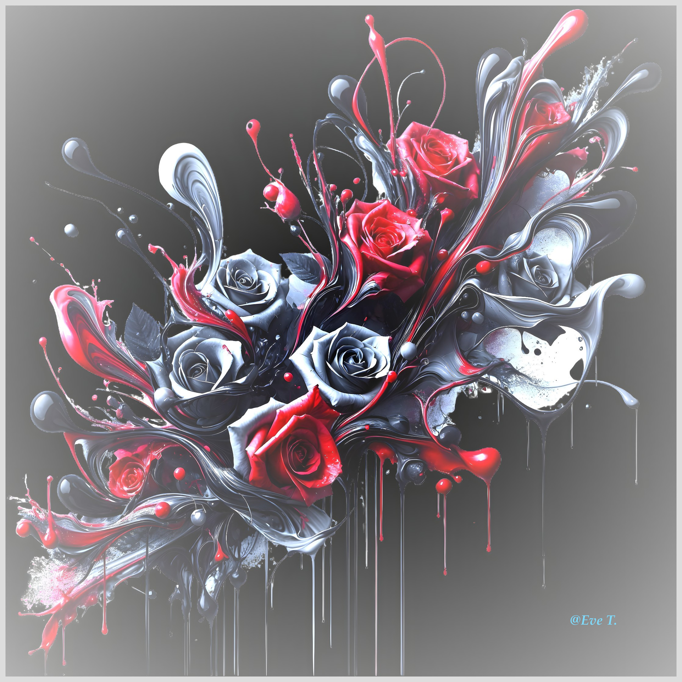 Abstract Composition of Red and Gray with Roses