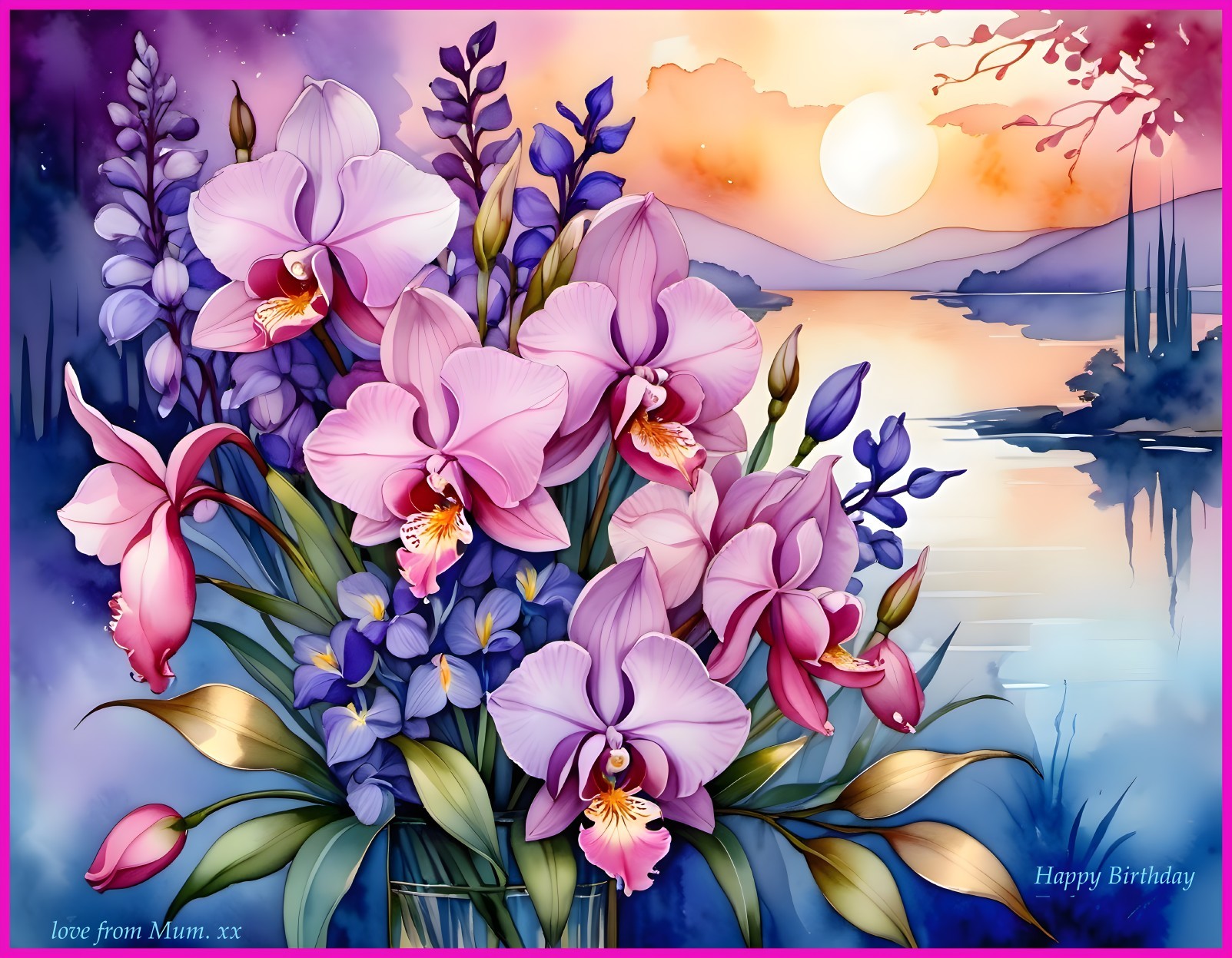 Vibrant Bouquet with Sunset and Heartfelt Message