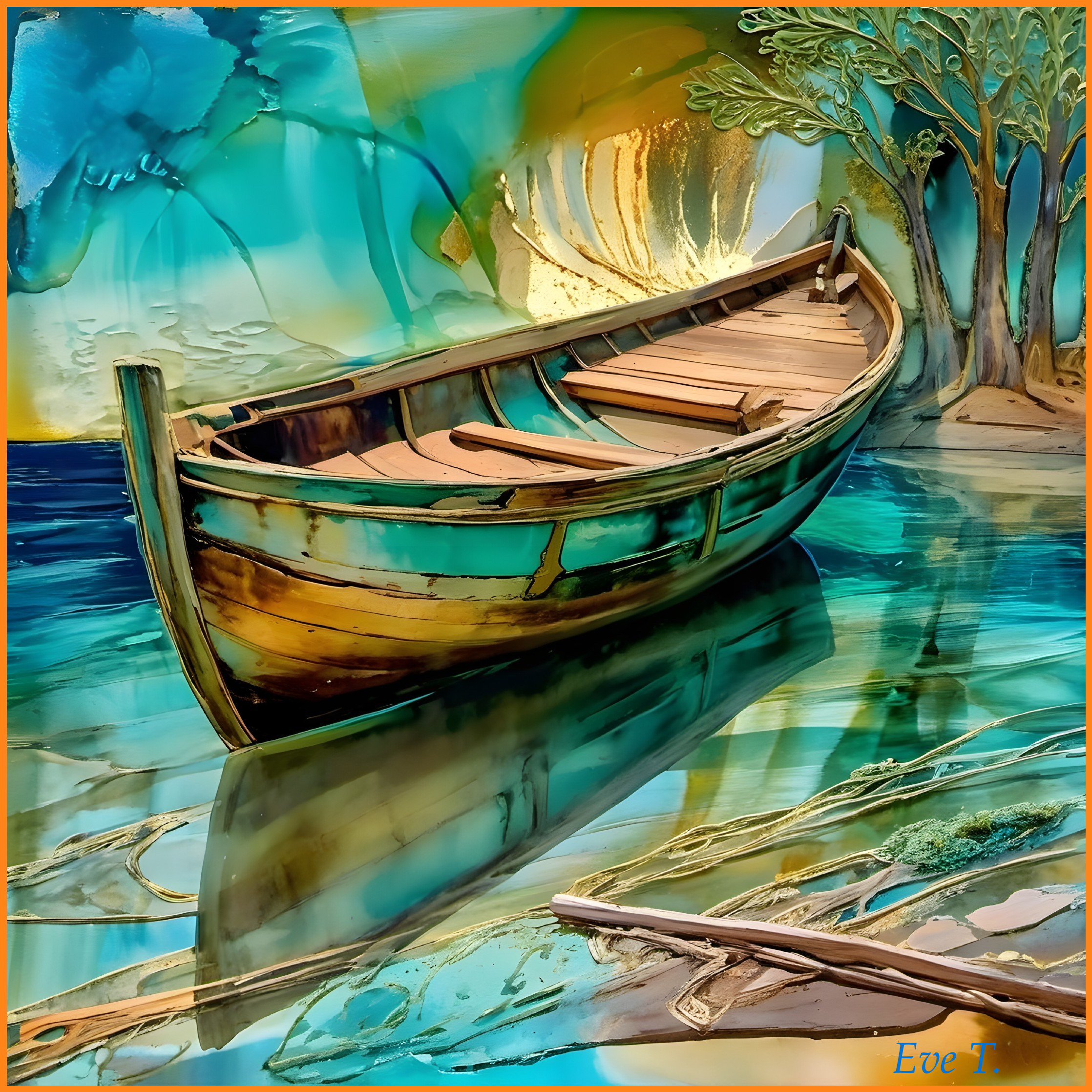 Old Wooden Boat on Calm Turquoise Waters
