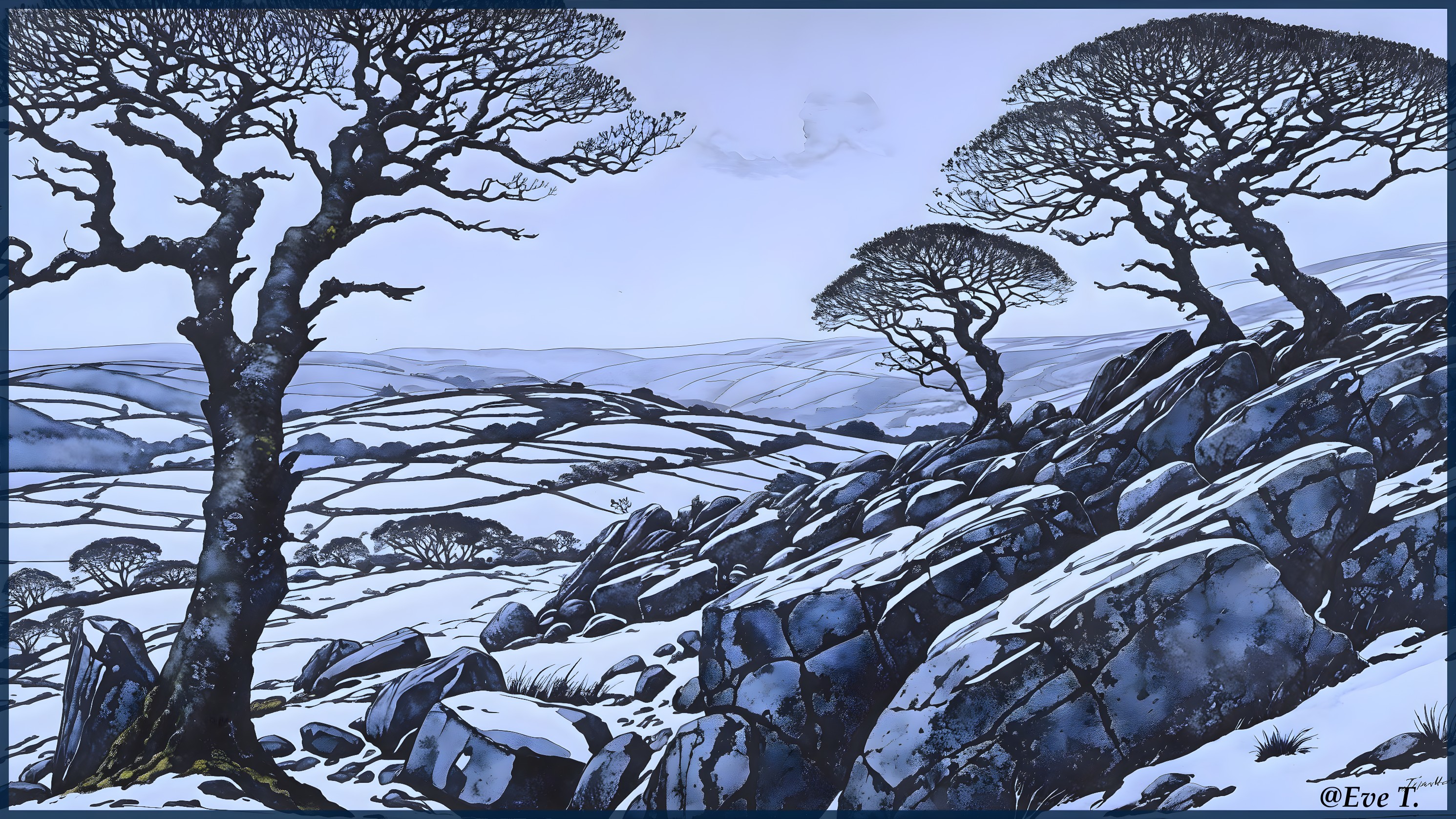 Serene Winter Landscape with Snowy Rocky Terrain