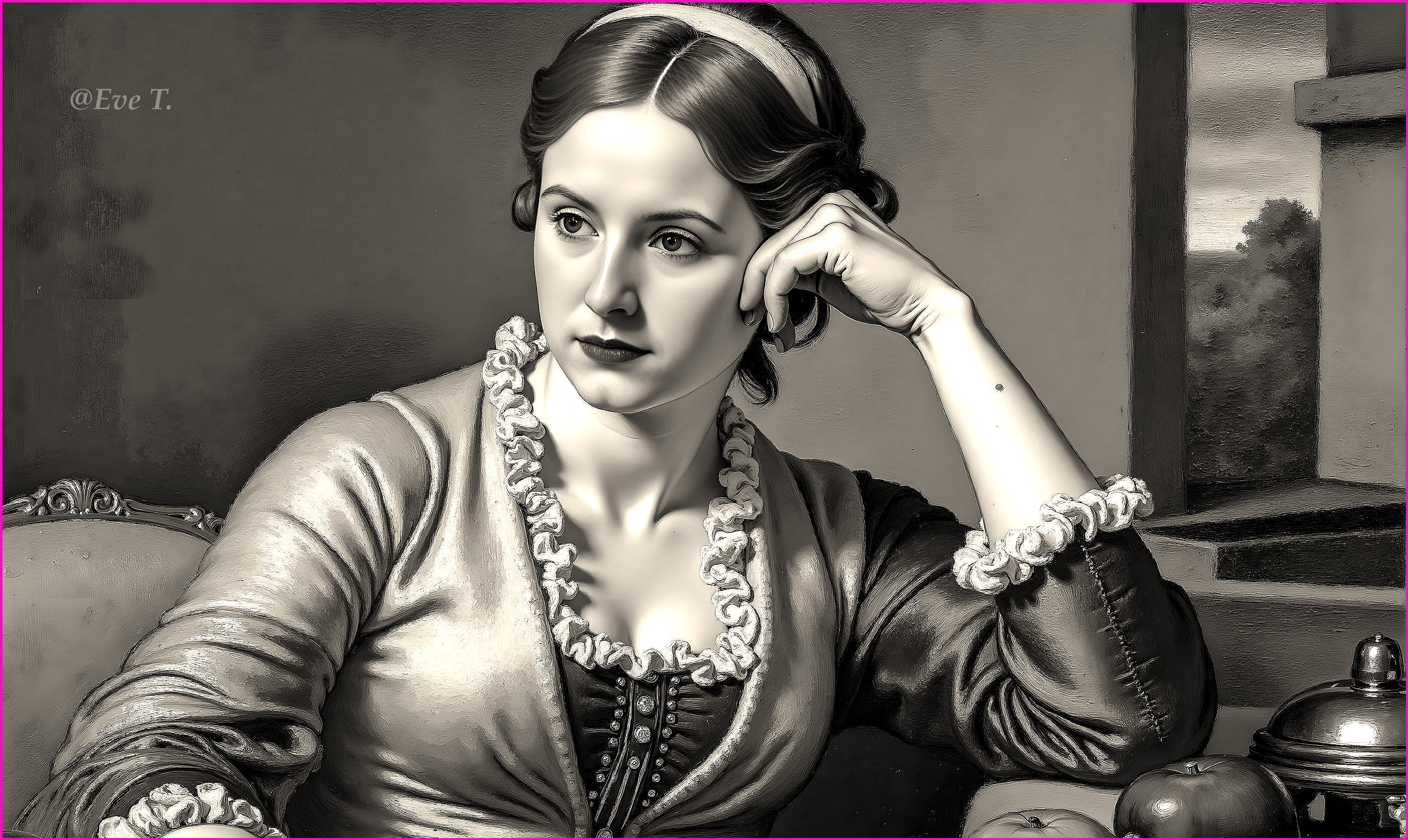 Vintage Woman in Elegant Attire in Cozy Interior
