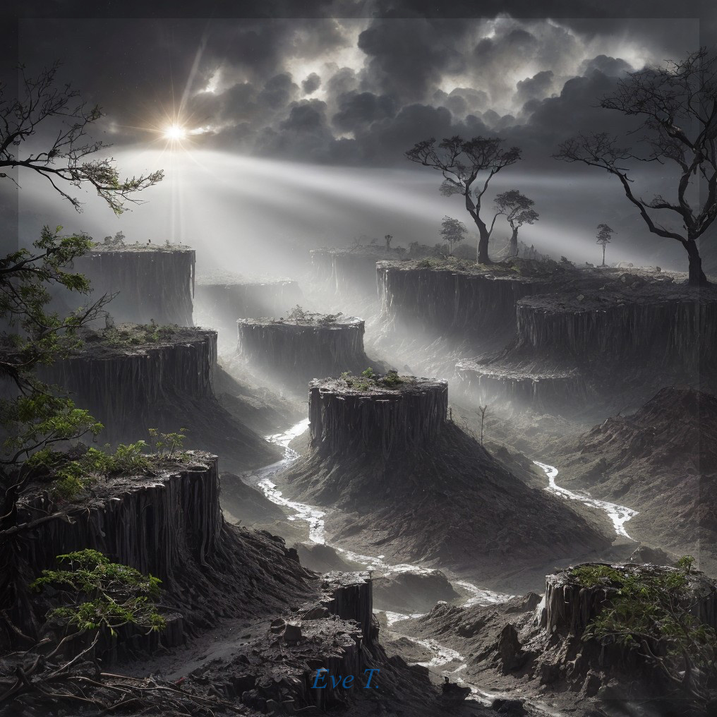 Mystical Landscape with Sunlight and Deep Canyons