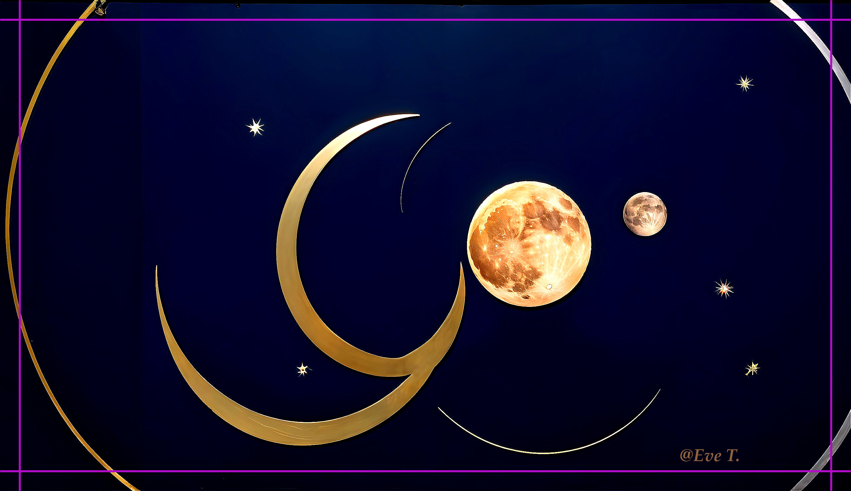 Abstract Design of Celestial Bodies on Blue Background