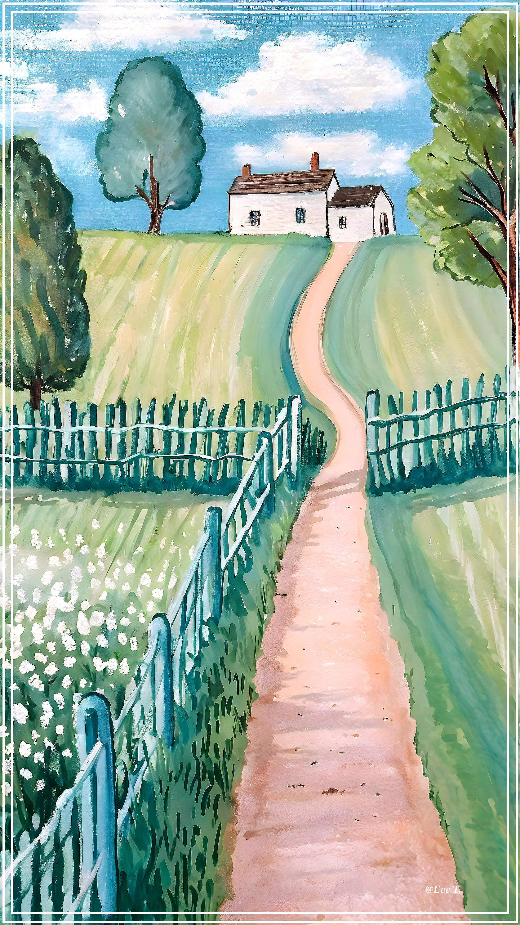 Countryside Scene with Pathway and Quaint House