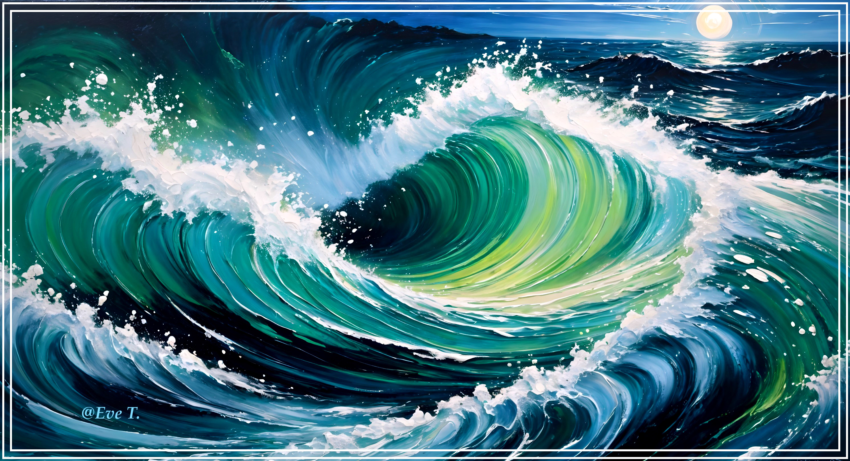 Dynamic Ocean Waves in Vibrant Green and Blue