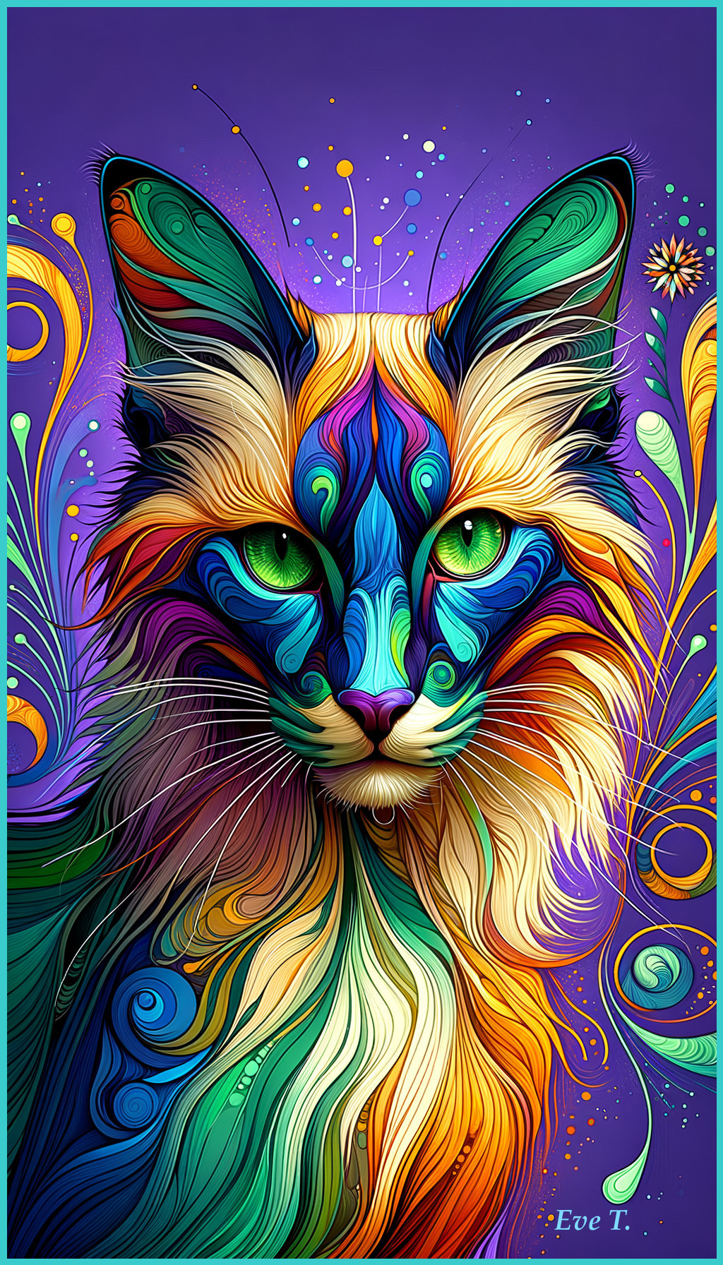 Vibrant Portrait of a Cat with Swirling Colors