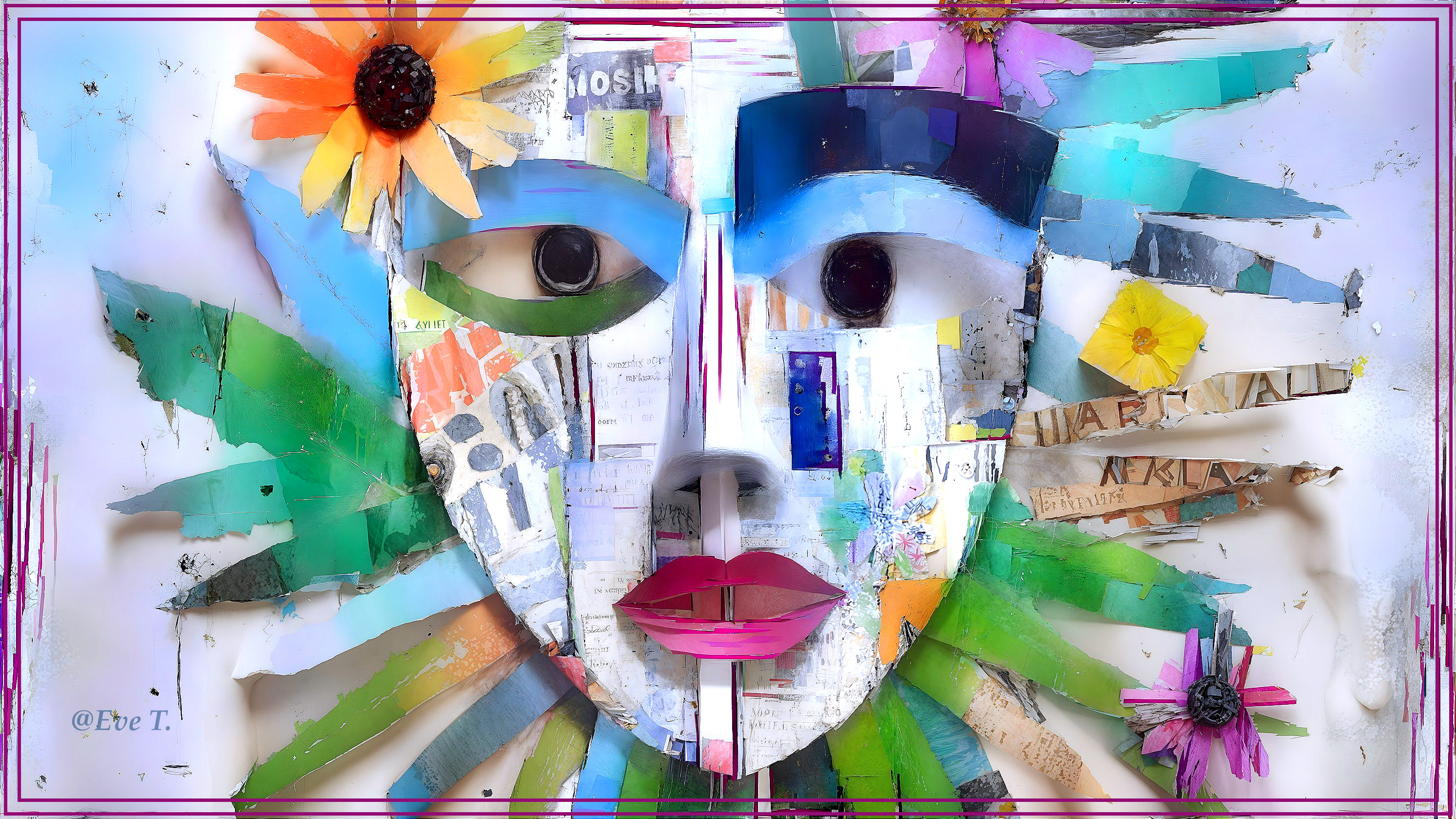 Vibrant Mixed-Media Artwork of Stylized Face Elements