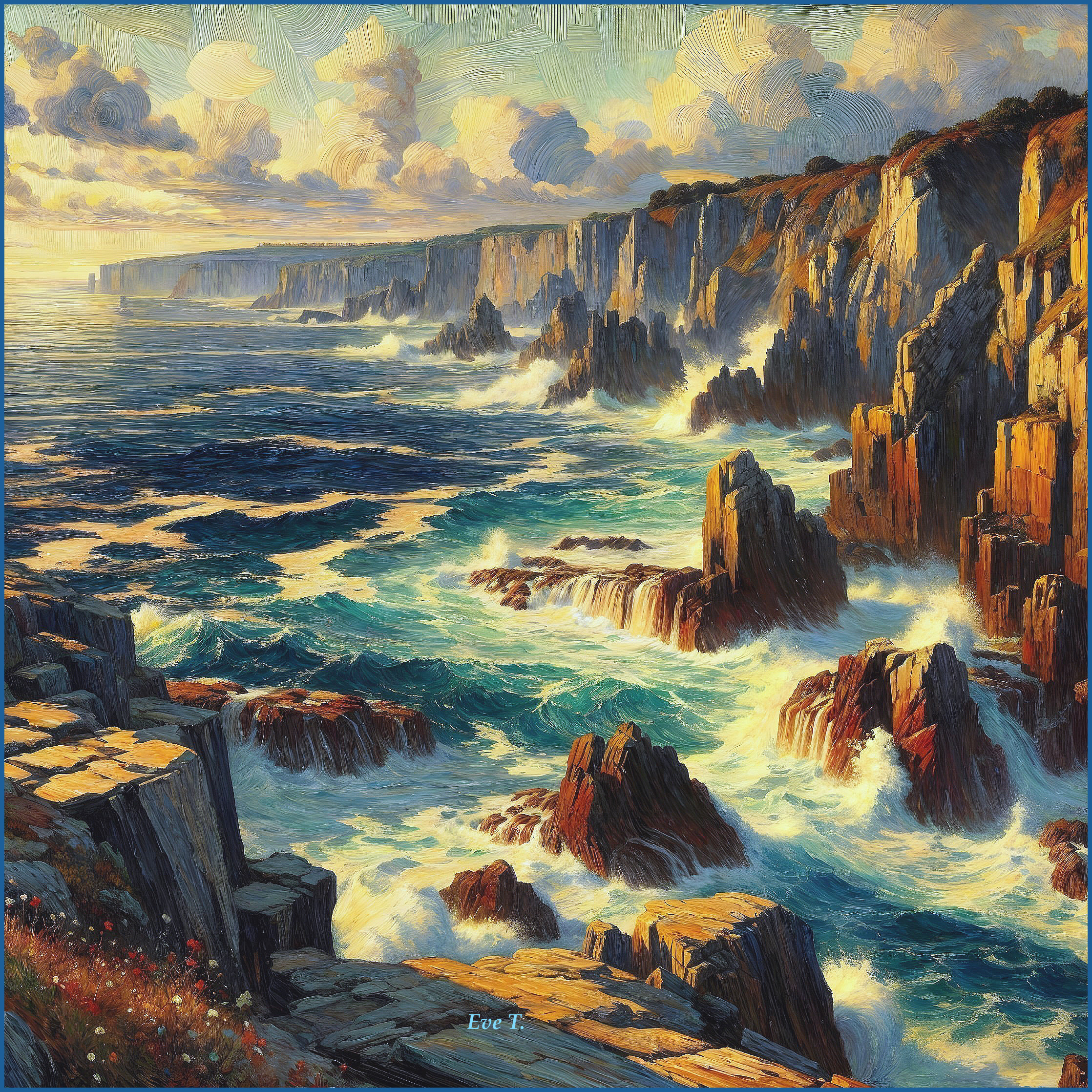 Coastal Scene with Cliffs and Turquoise Waves