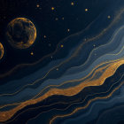 Serene Cosmic Scene with Textured Moons and Stars