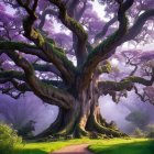 Majestic ancient tree with vibrant purple leaves
