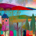 Abstract Landscape with Colorful Swirling Patterns