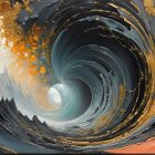 Abstract Landscape with Couple Amidst Colorful Waves