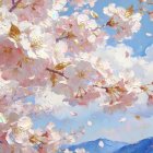 Vibrant Oil Painting of Cherry Blossoms and Sky