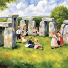 Children Playing at Stonehenge Surrounded by Nature