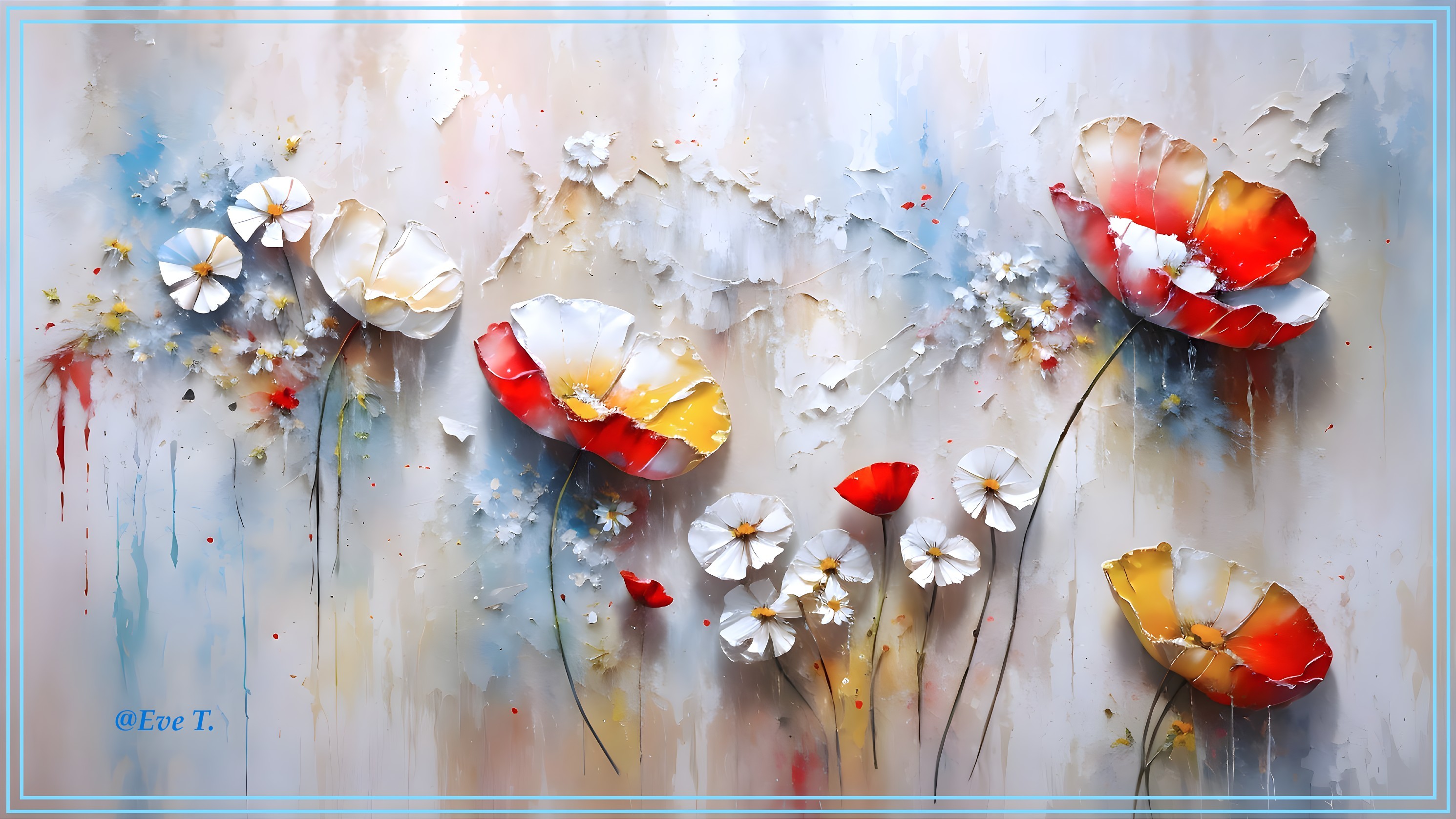 Vibrant Abstract Painting of Colorful Poppies