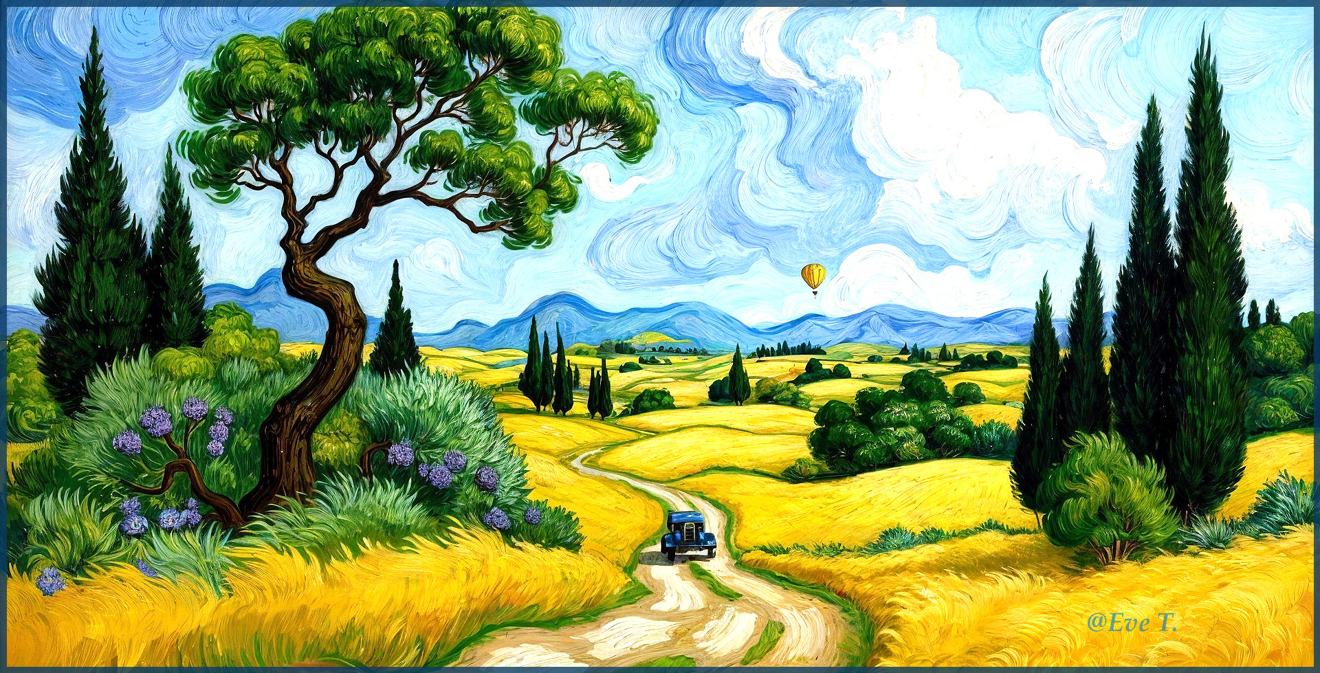 Vibrant Landscape of Wheat Fields and Mountains