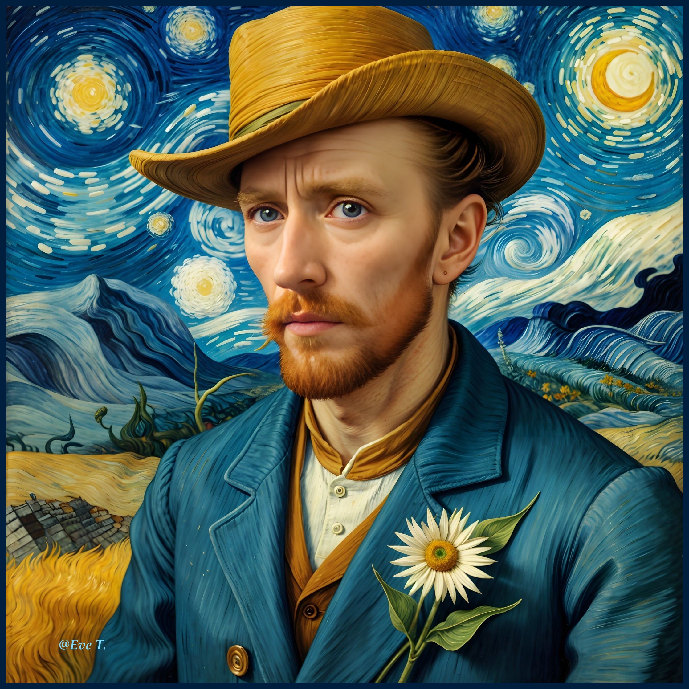 Reimagined Self-Portrait with Red Beard and Hat