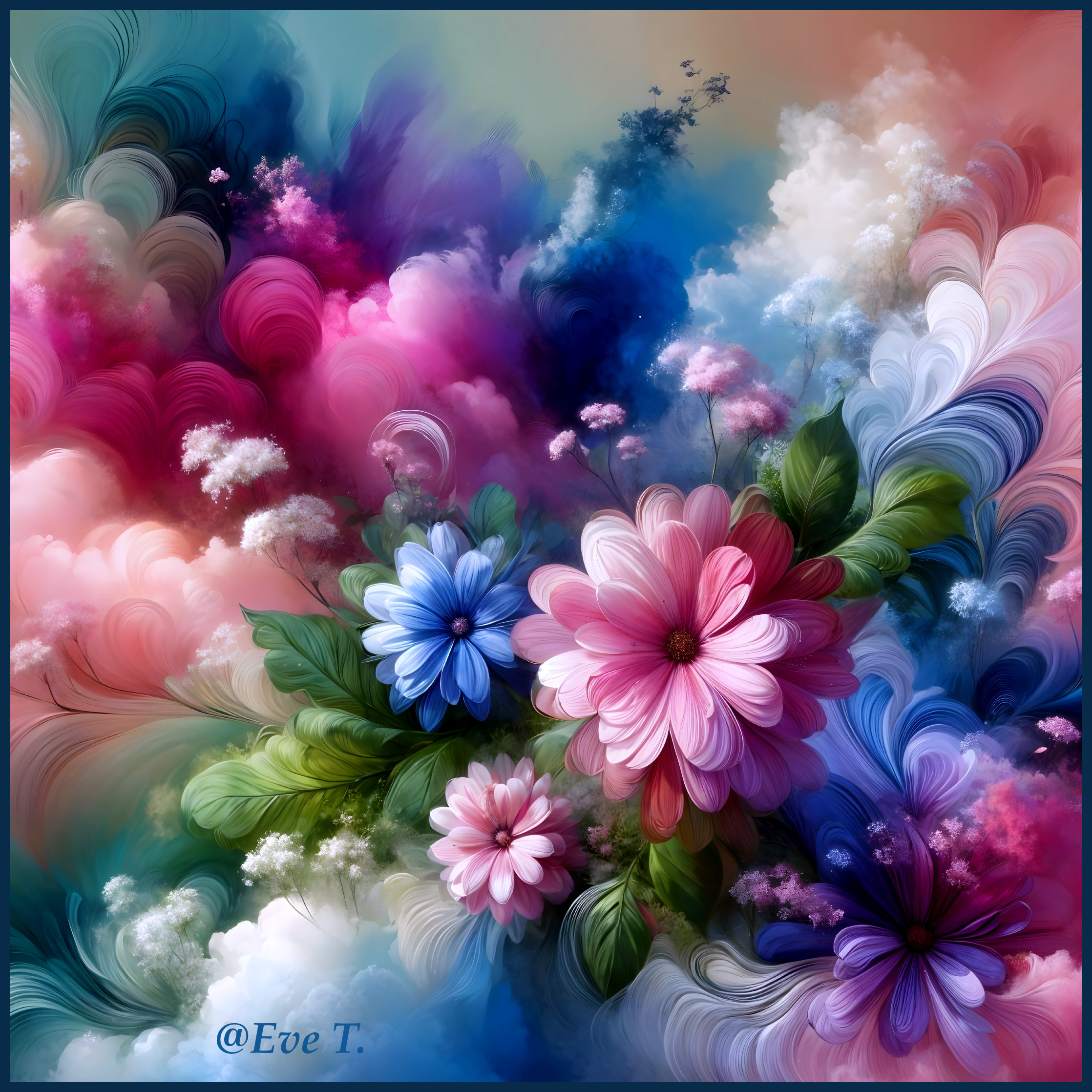 Vibrant Surreal Floral Composition with Colorful Blossoms