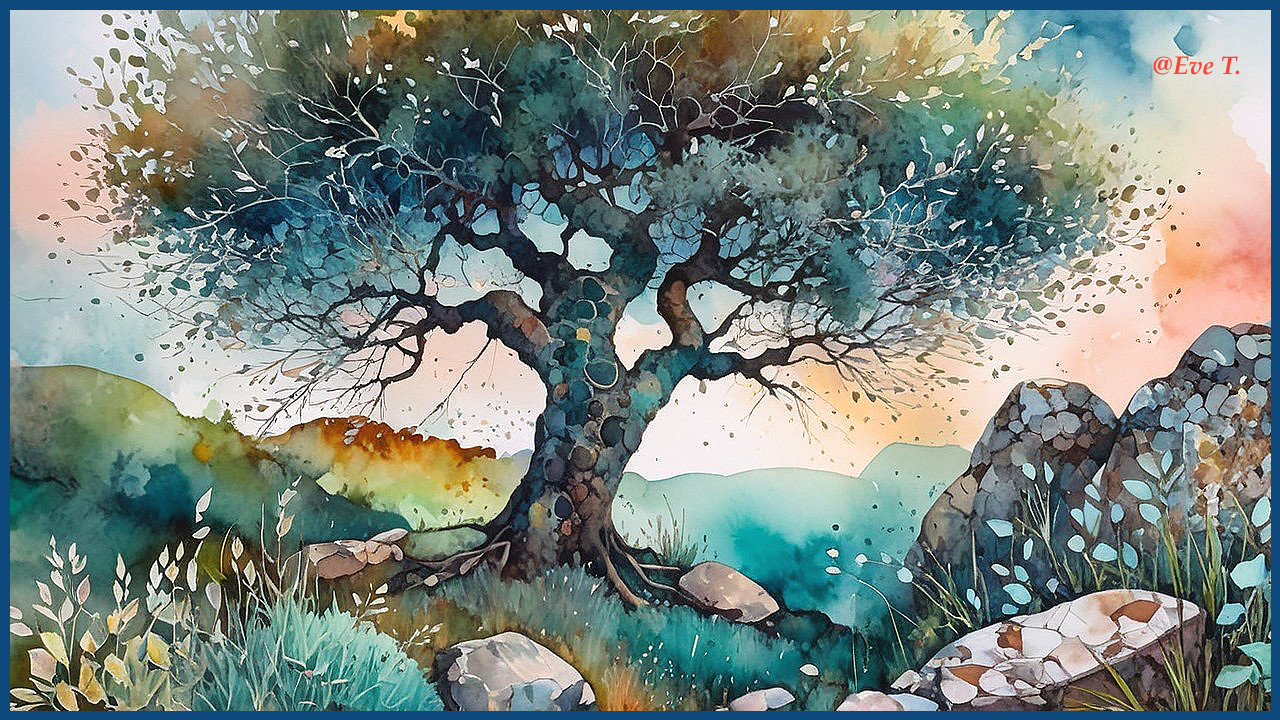 Watercolor Painting of a Majestic Tree and Sky