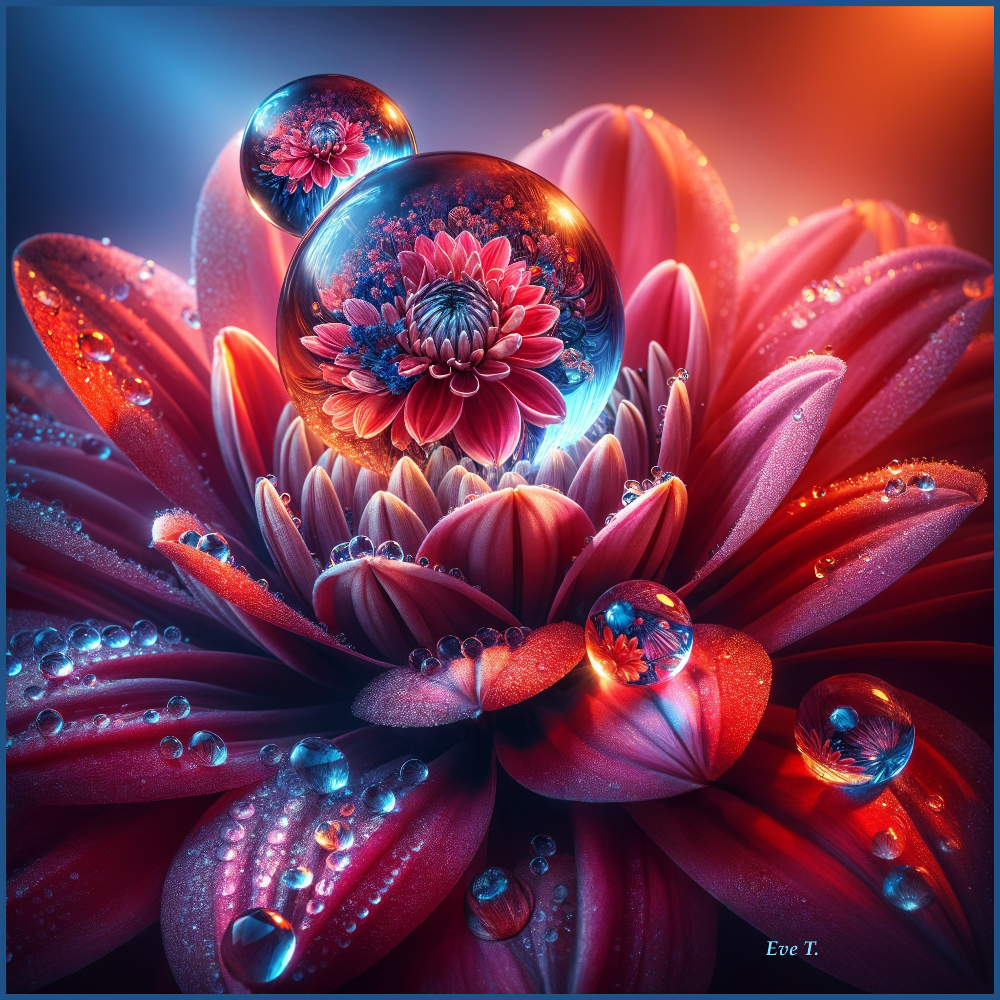 Close-Up of a Blooming Flower with Translucent Bubbles