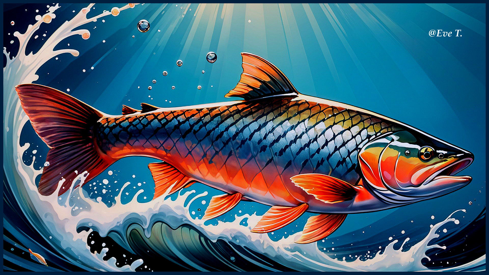 Stylized Fish Swimming in Vibrant Blue Waters