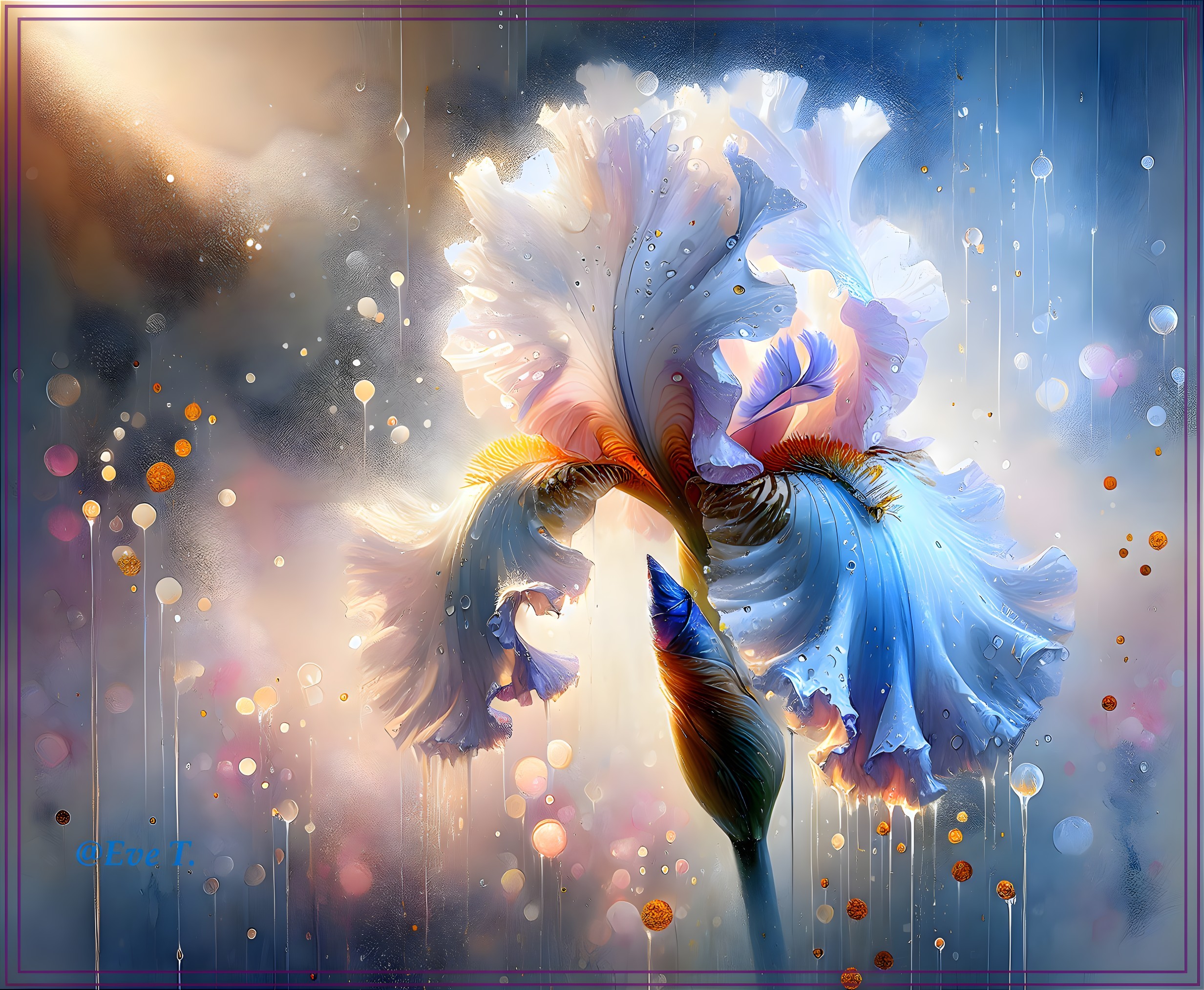 Digital Artwork of an Iris Flower with Soft Colors
