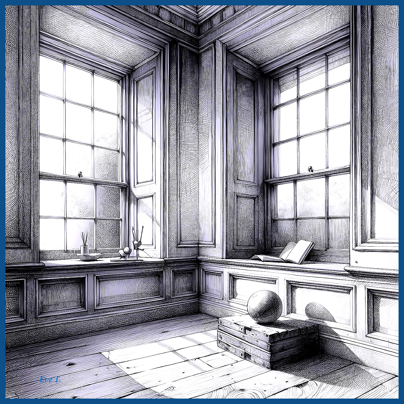 Detailed Interior Corner with Large Windows and Nook