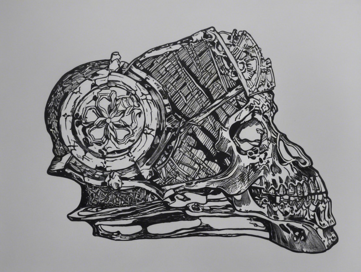 Intricate Ornamental Skull Illustration with Patterns