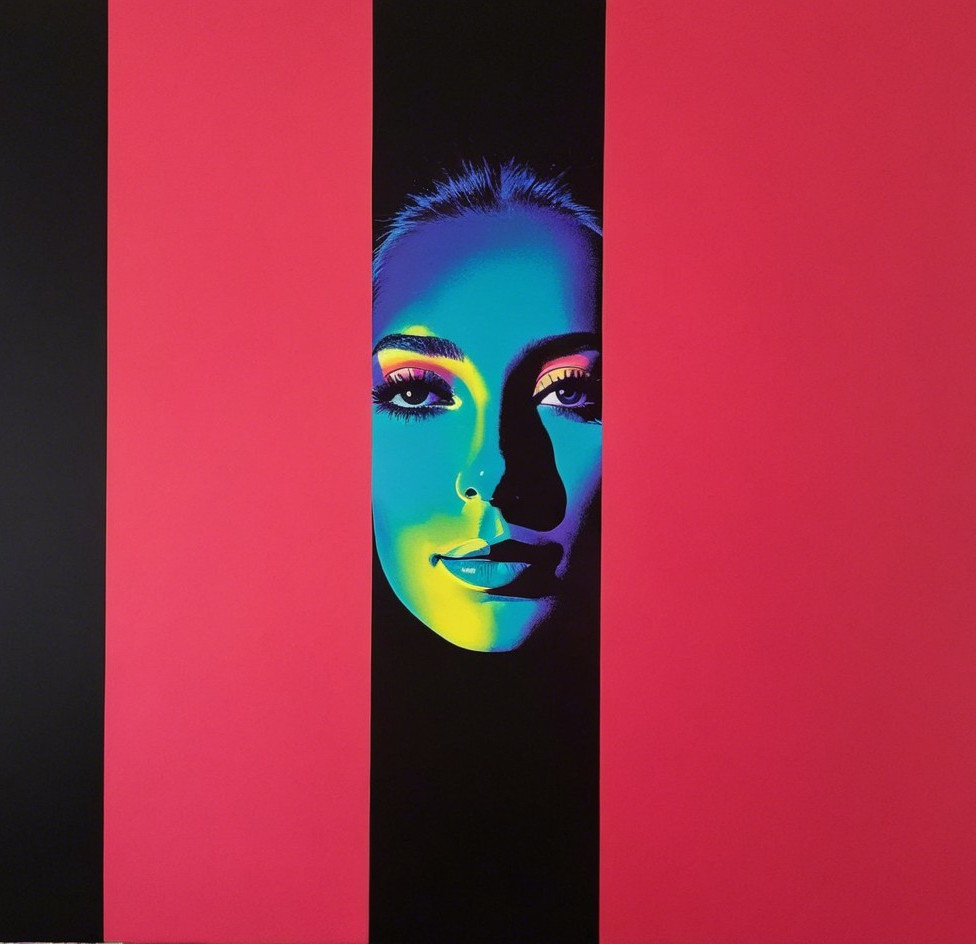Bold Colorful Artwork with Stylized Face and Stripes